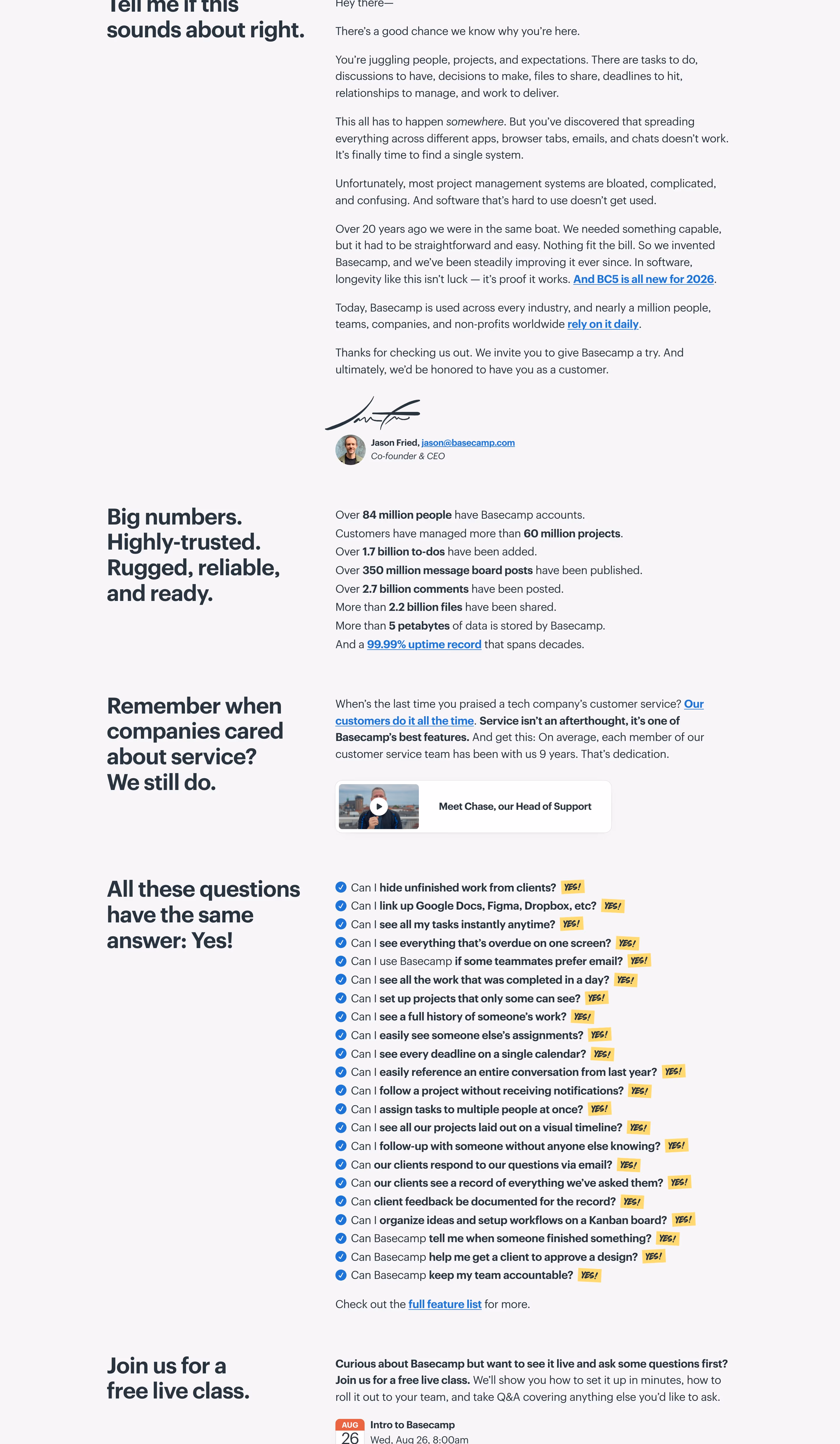 Basecamp Features section design