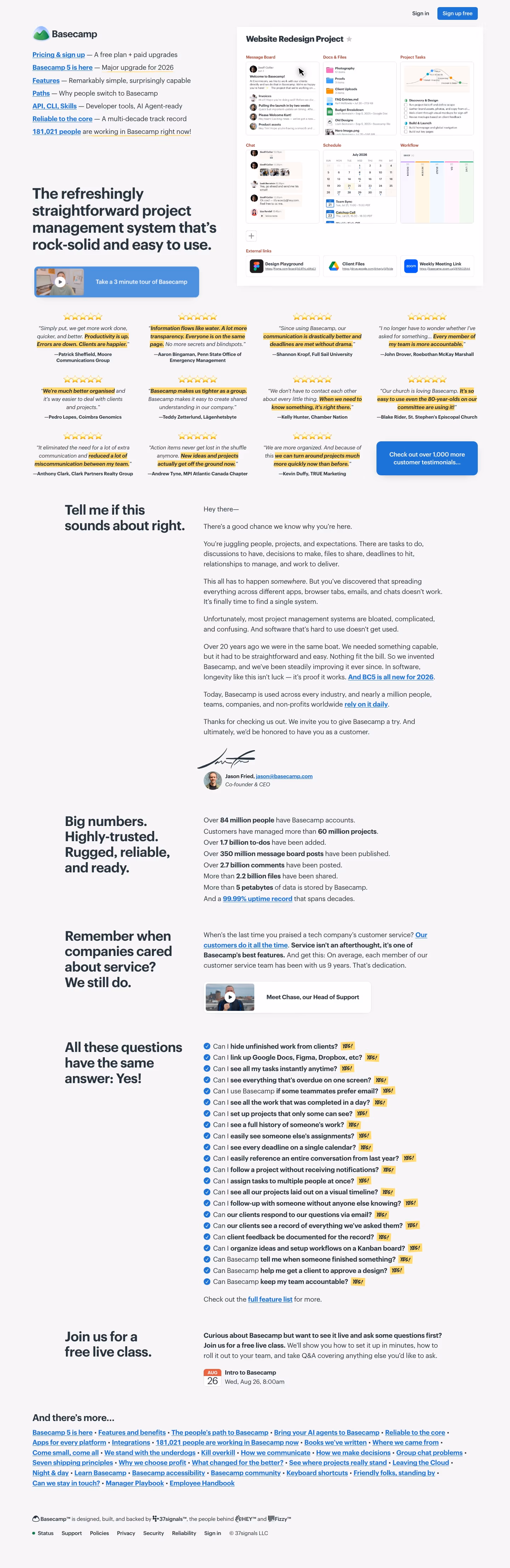 Basecamp landing page design — Productivity
