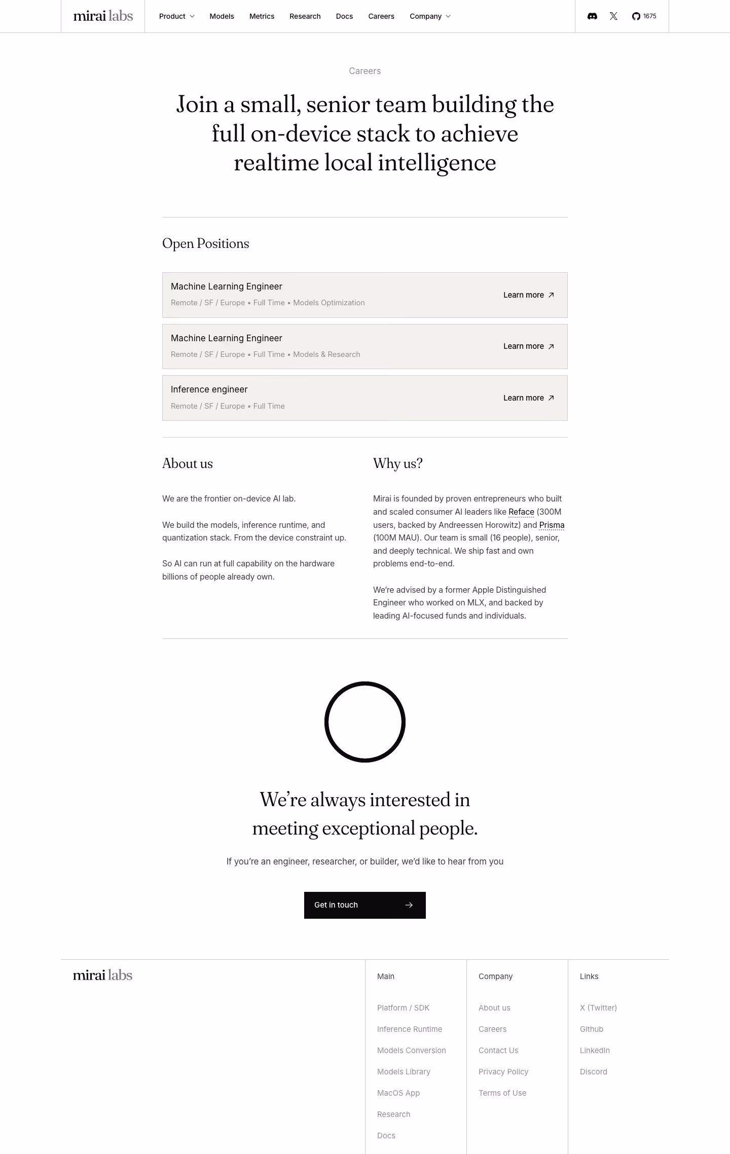 Mirai Careers pages section design