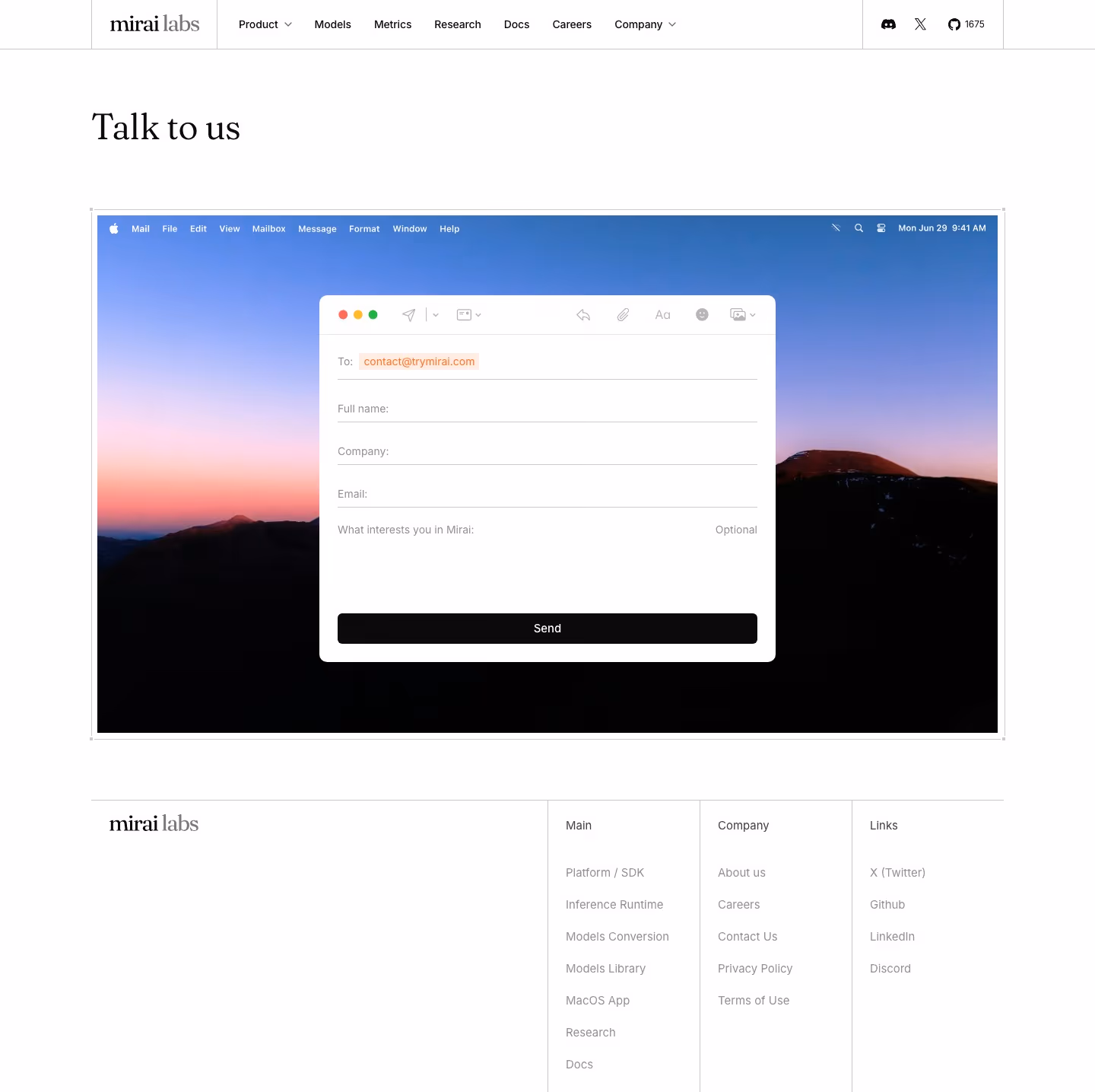 Mirai Contact Us section design