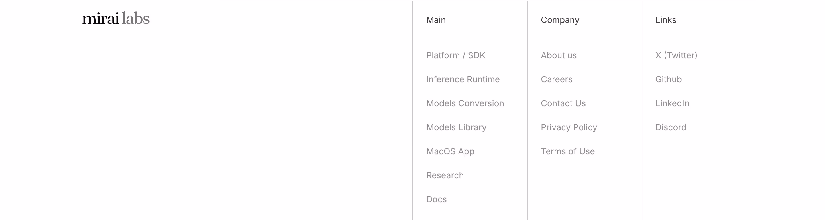 Mirai Footers section design