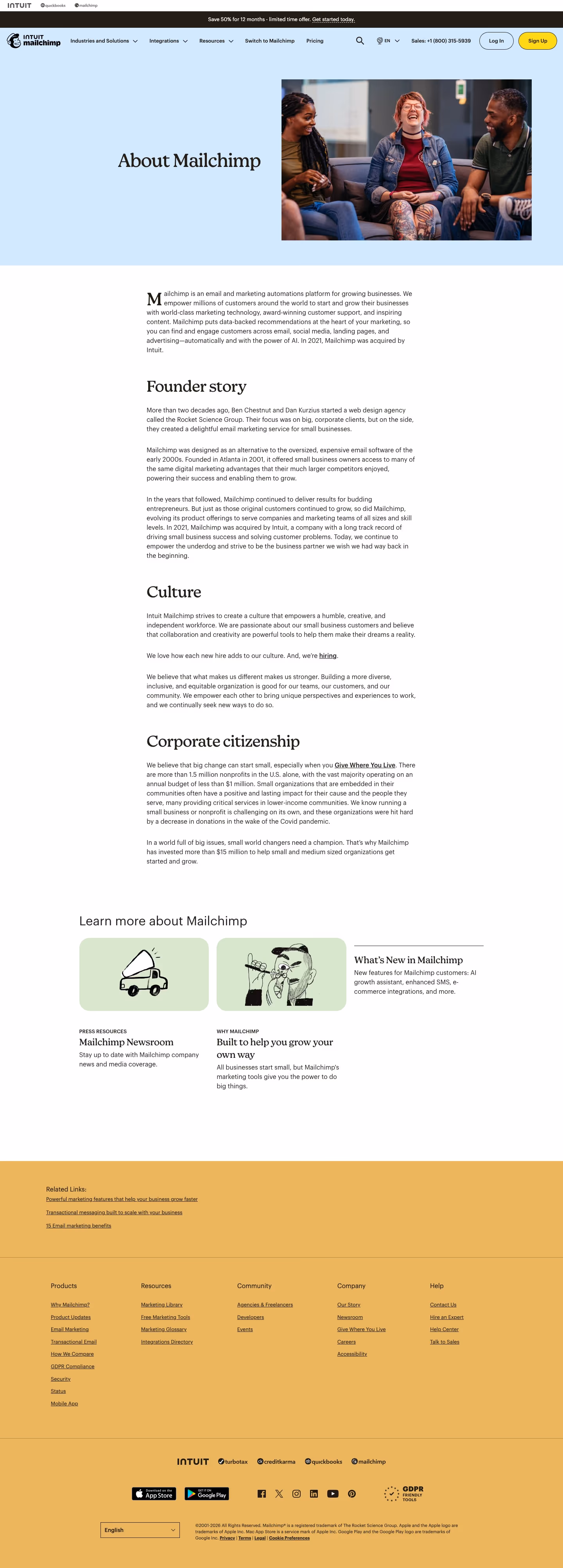 Mailchimp About Us section design