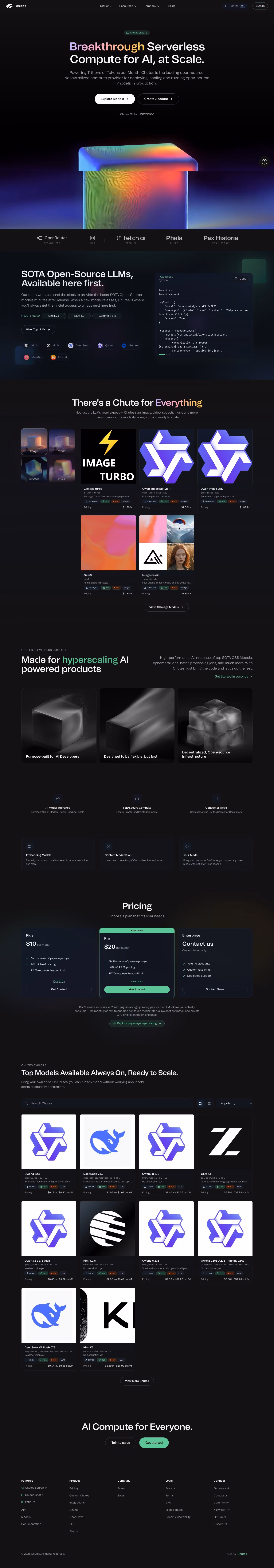 Chutes landing page design — Infrastructure