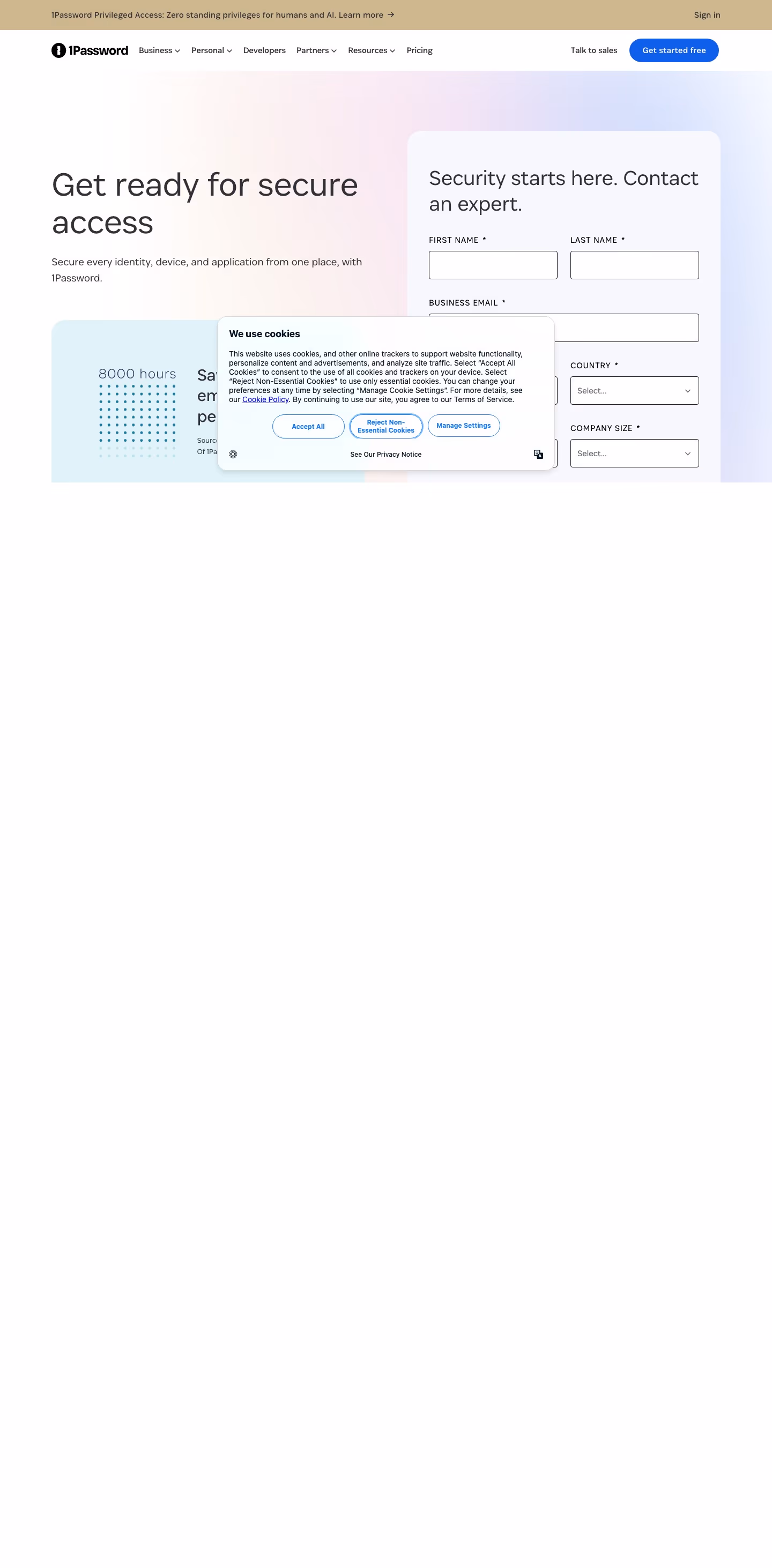 1password Contact Us section design