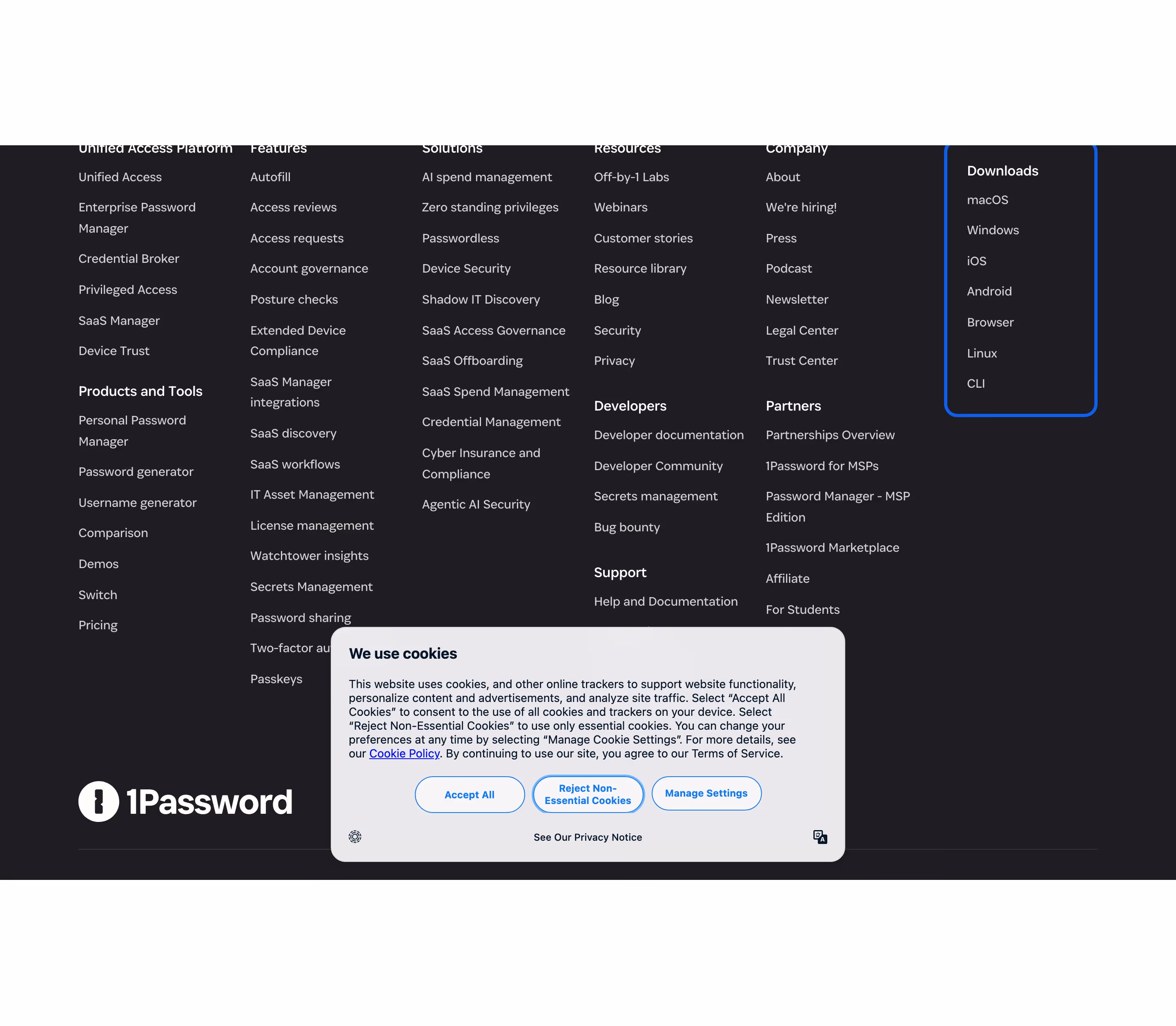 1password Footers section design