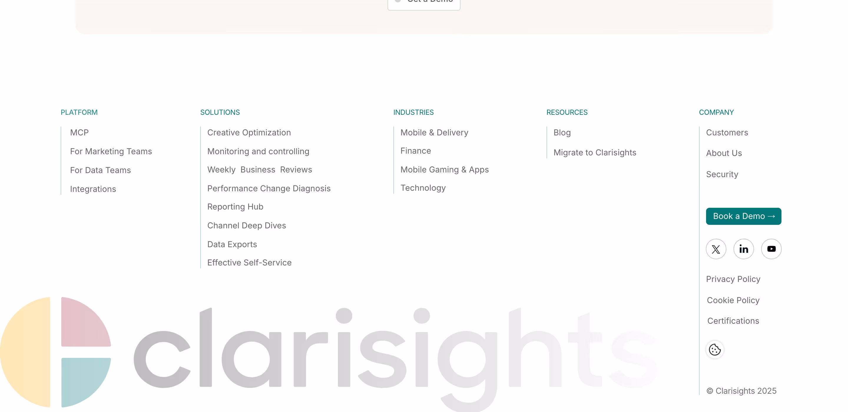 Clarisights Footers section design