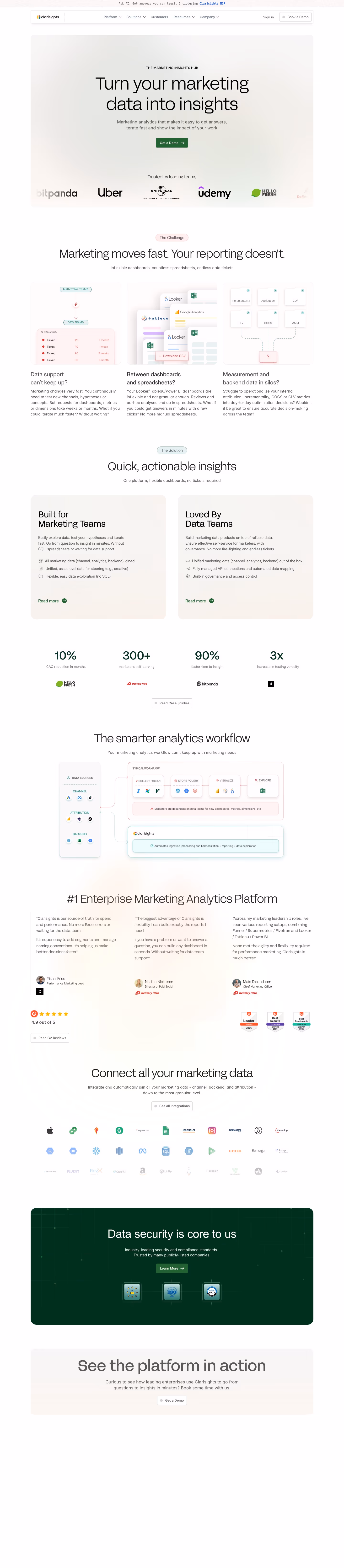 Clarisights landing page design — Analytics