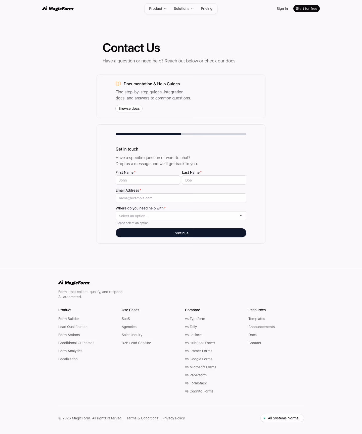 Getmagicform Contact Us section design