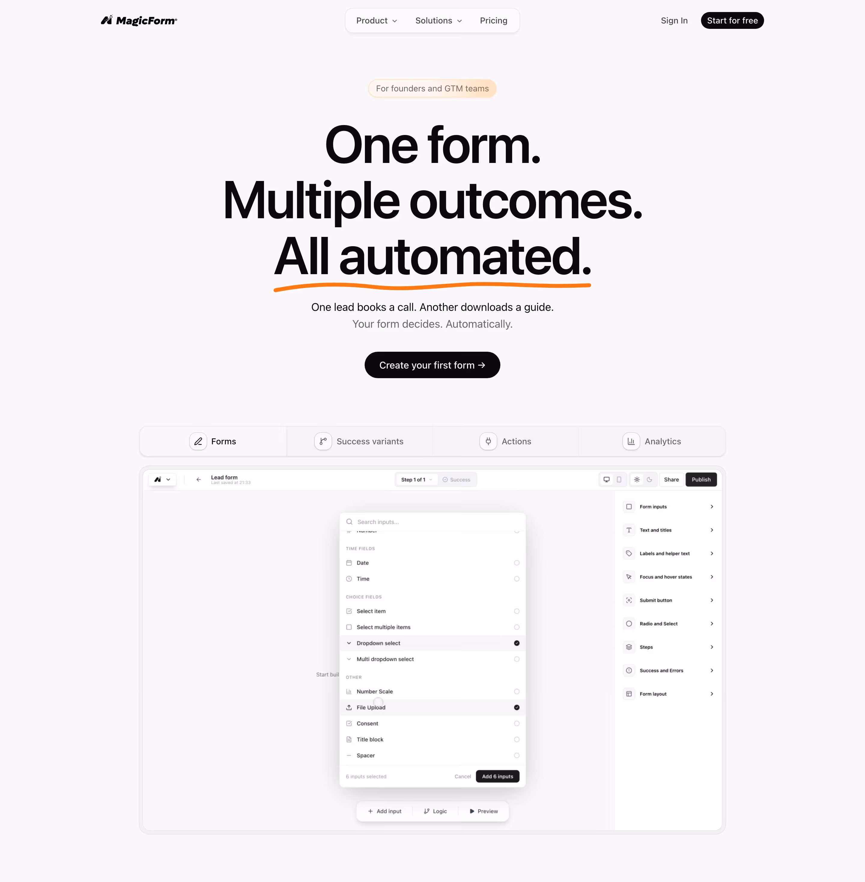 Getmagicform Heroes section design