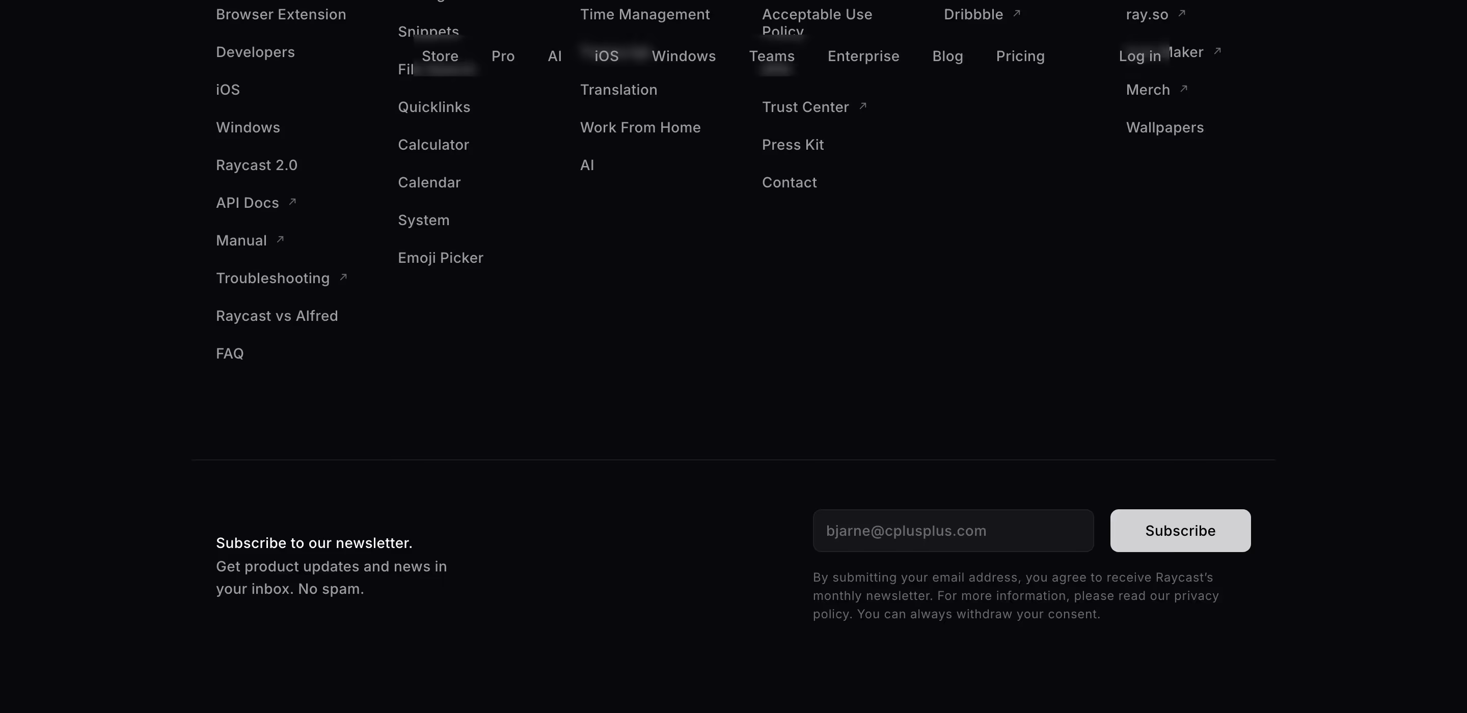 Raycast Footers section design