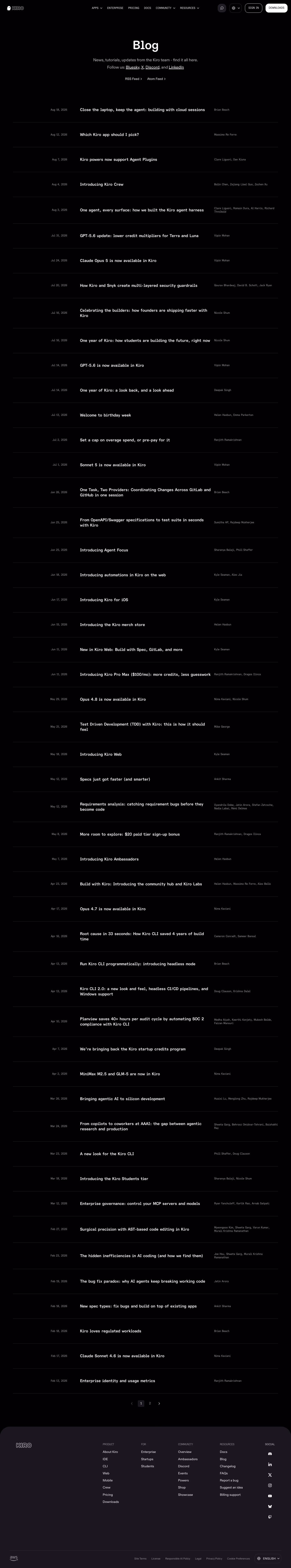 Kiro Blog pages section design