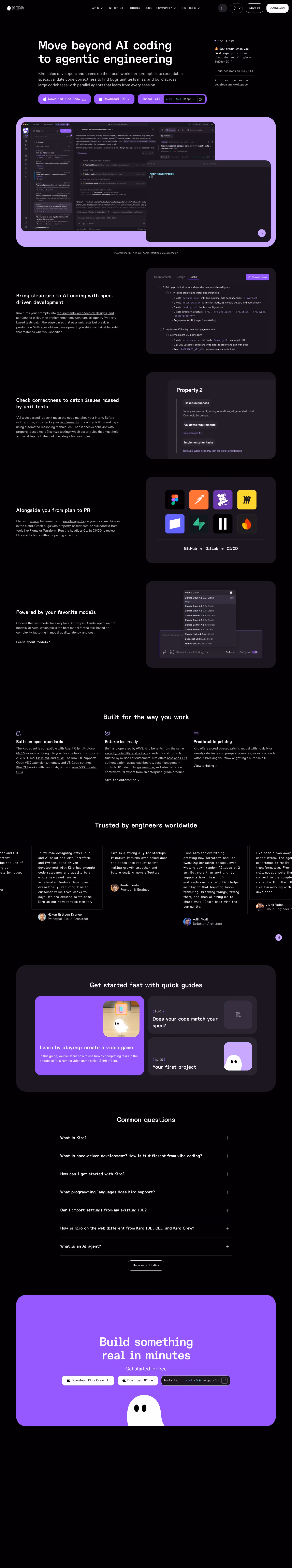 Kiro landing page design