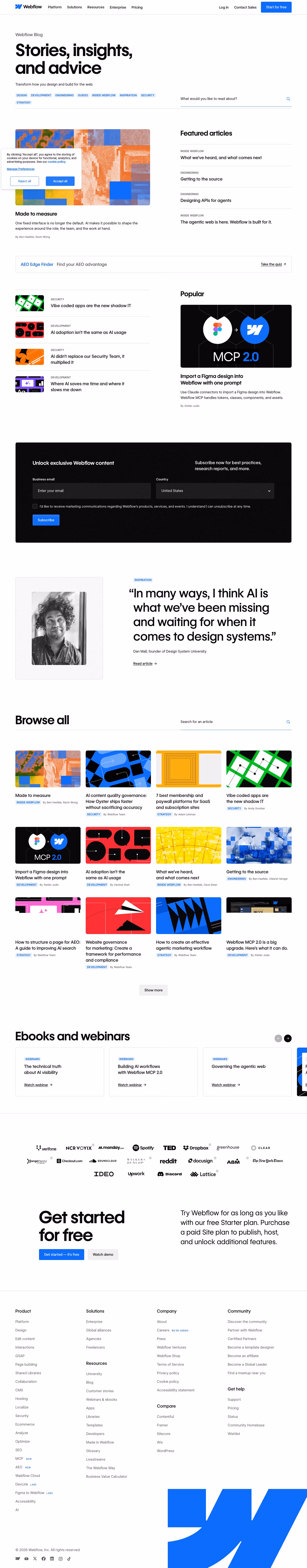 Webflow Blog pages section design