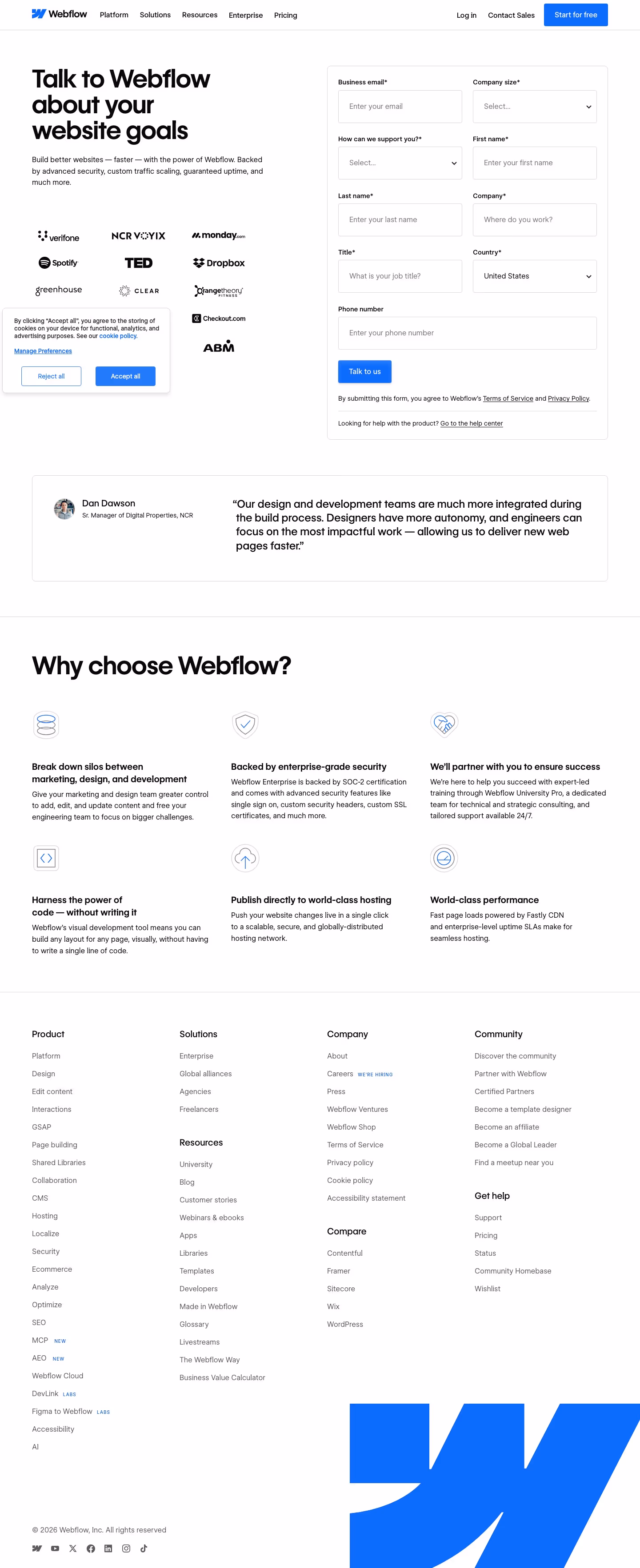 Webflow Contact Us section design