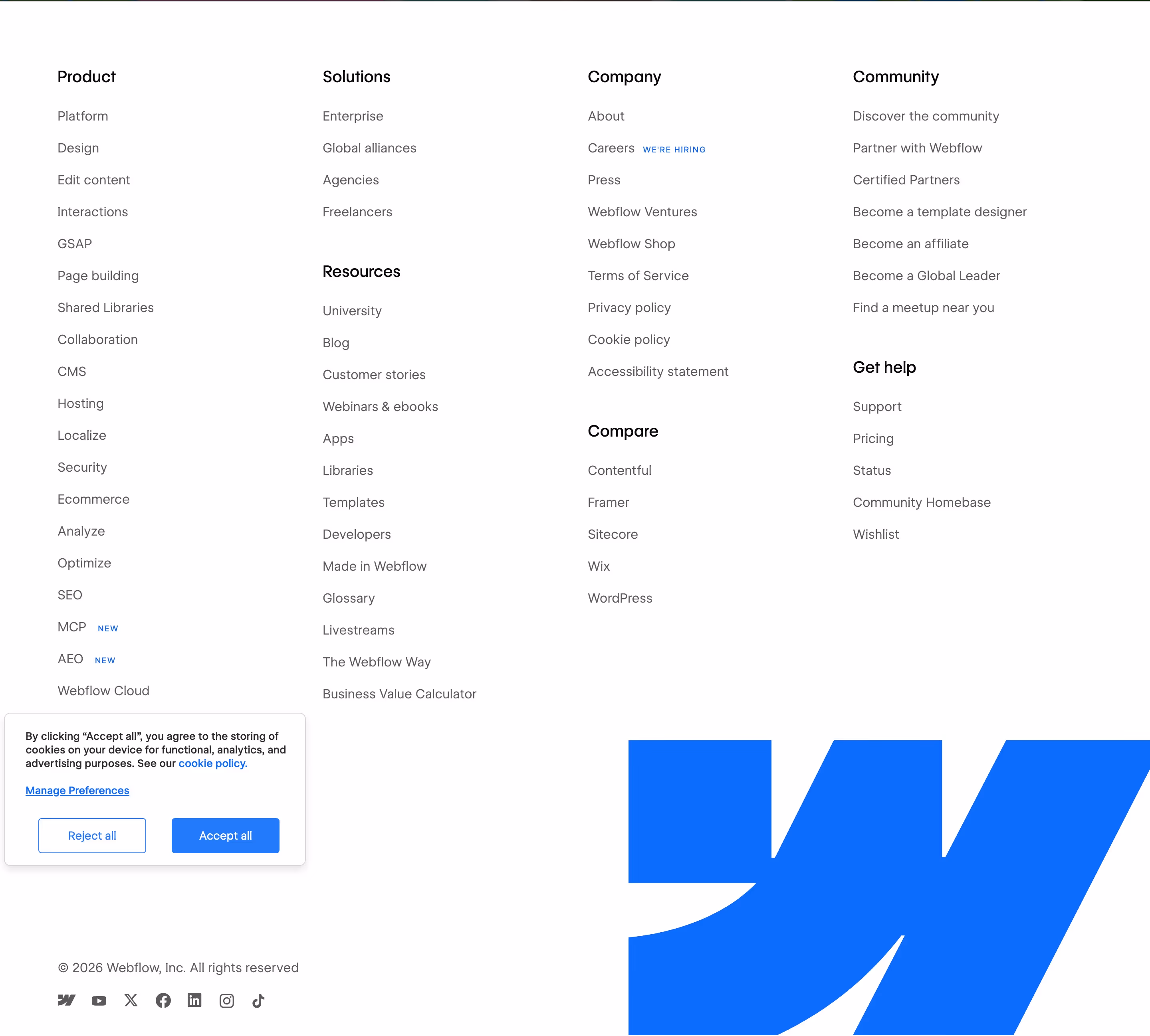 Webflow Footers section design