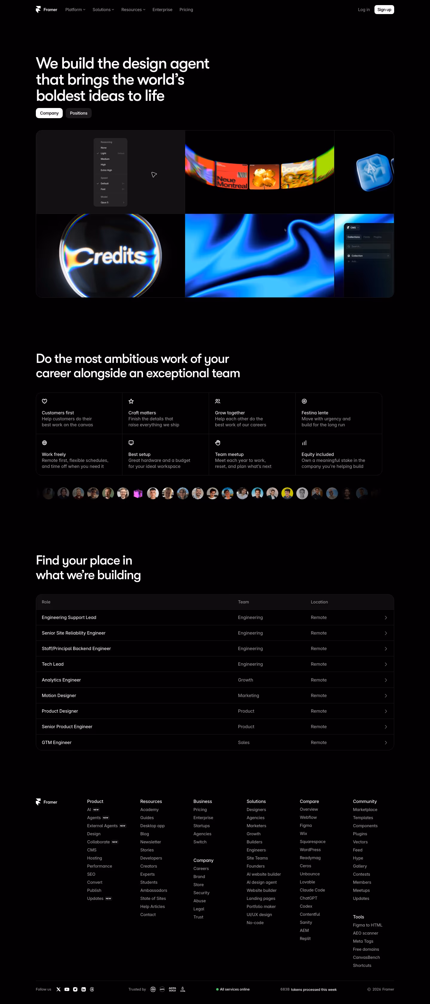 Framer Careers pages section design