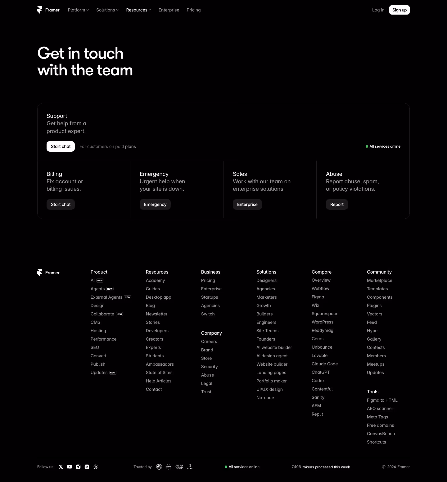 Framer Contact Us section design