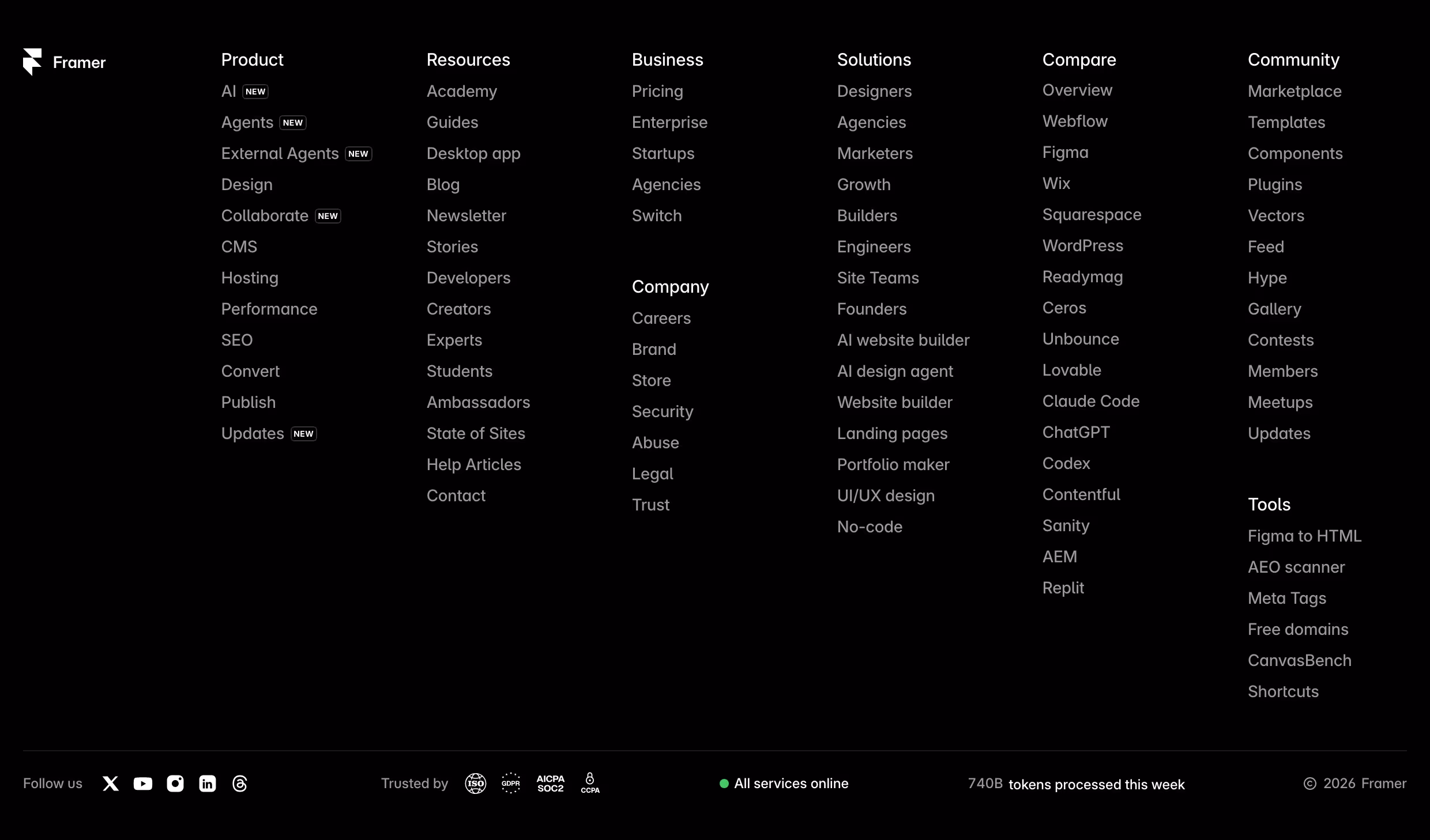Framer Footers section design