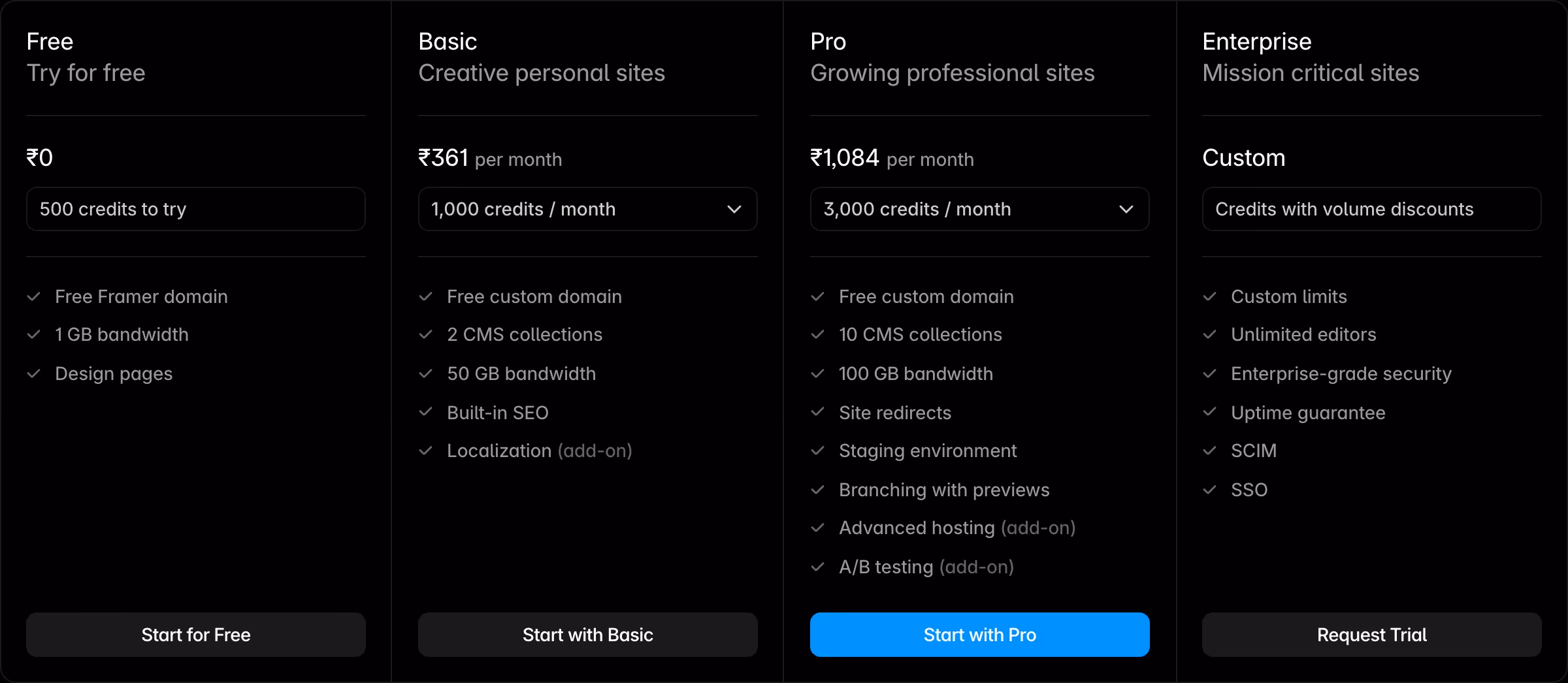 Framer Pricing section design