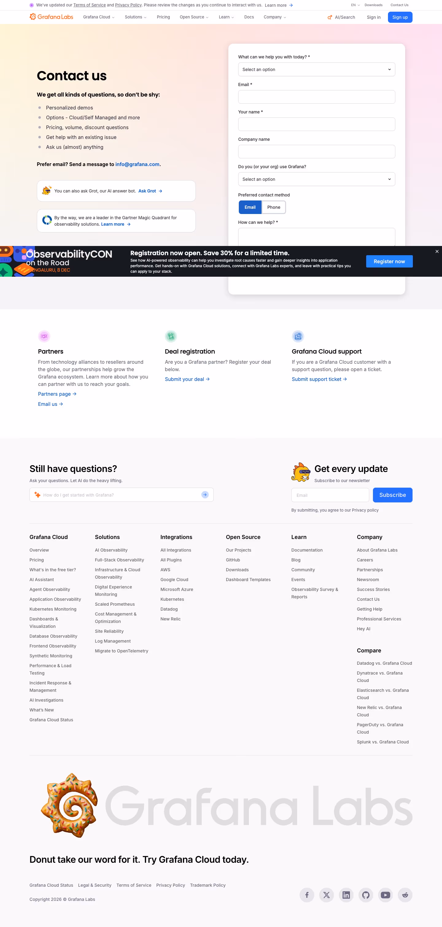 Grafana Contact Us section design