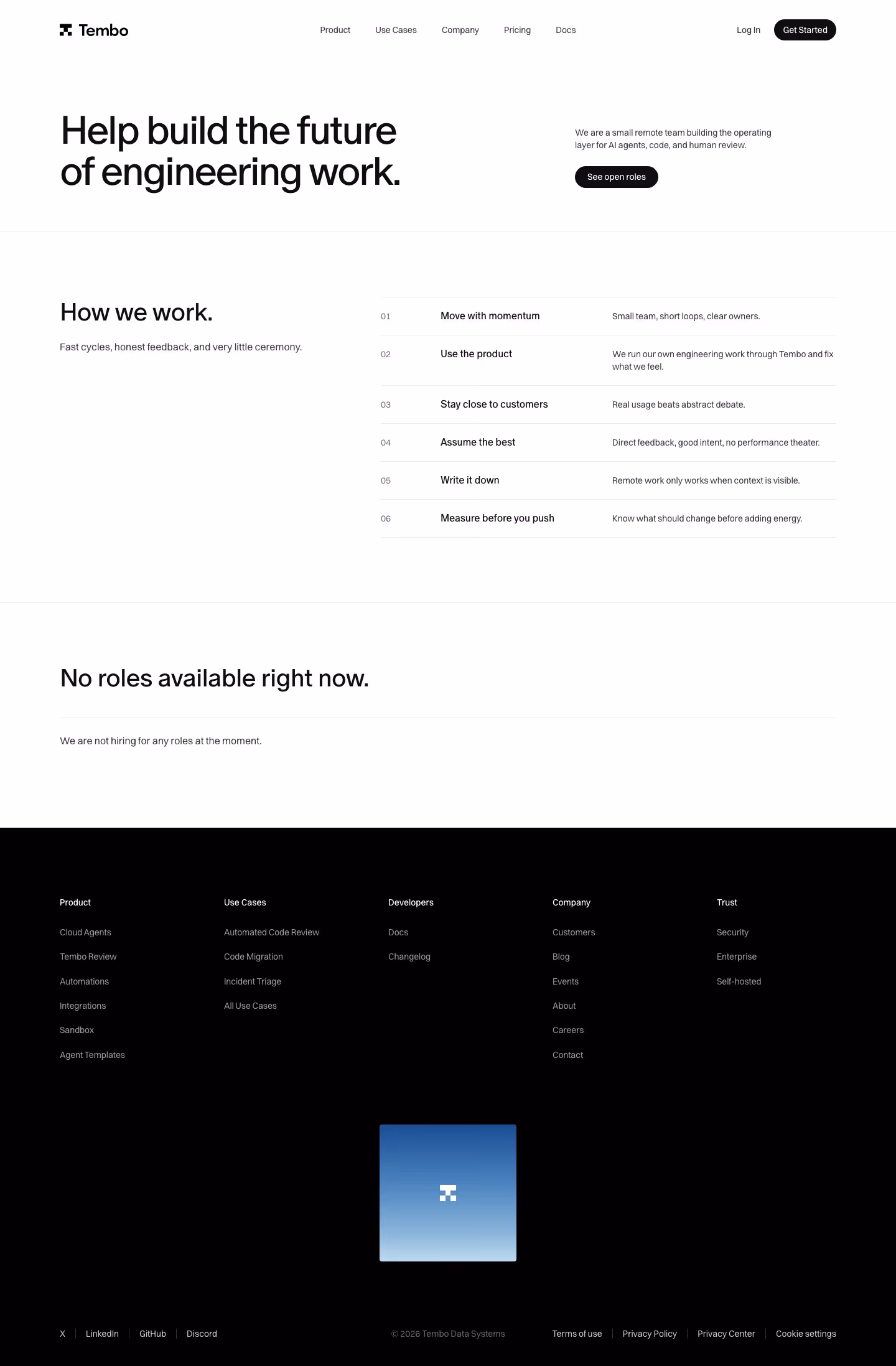 Tembo Careers pages section design