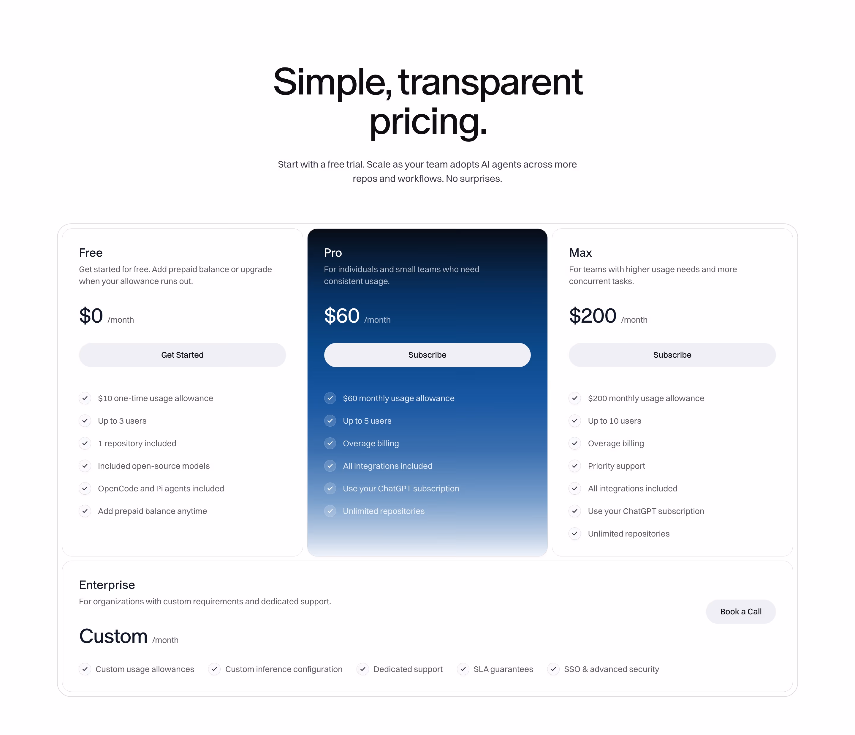 Tembo Pricing section design