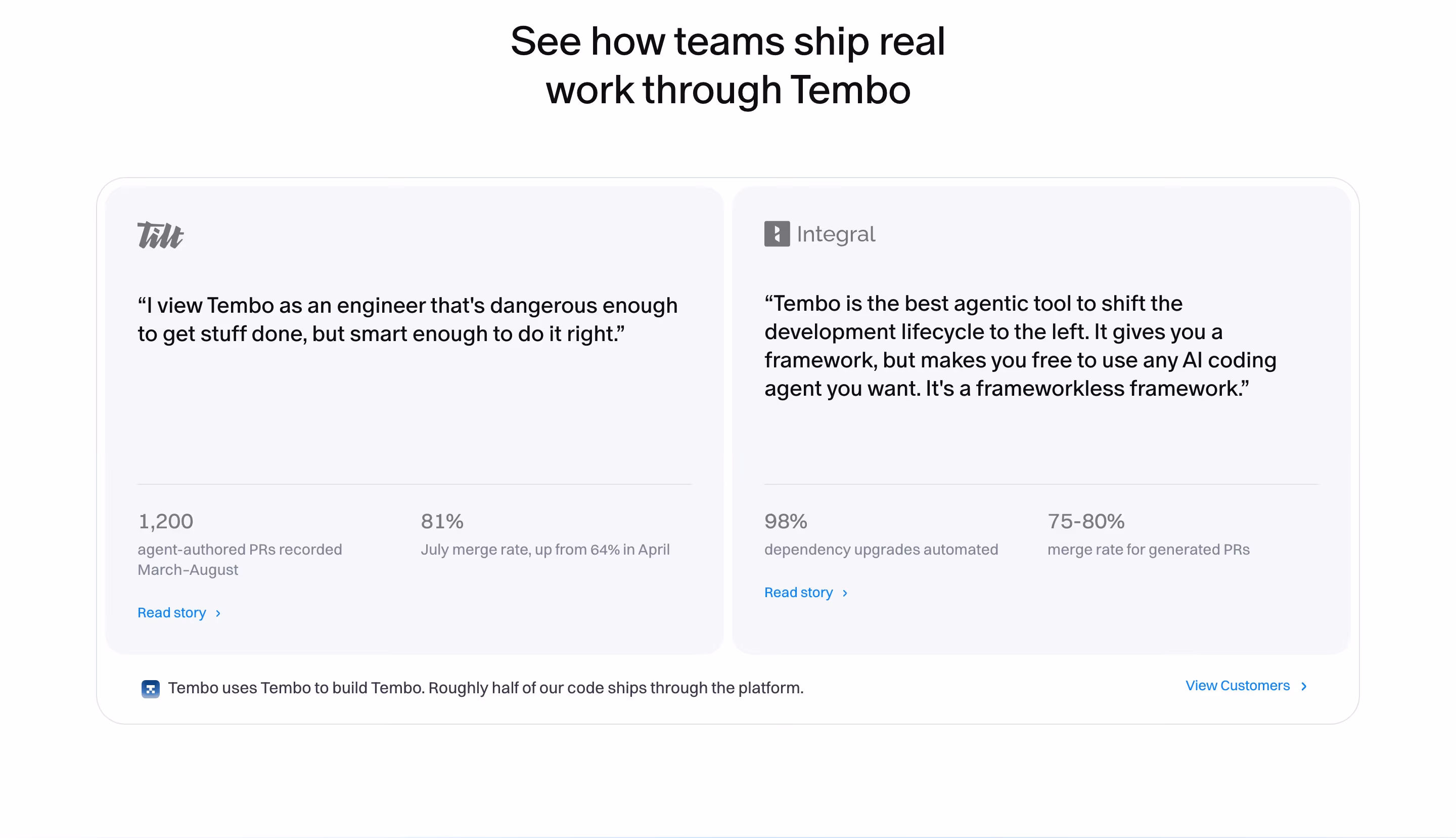 Tembo testimonial design — Developer Tools