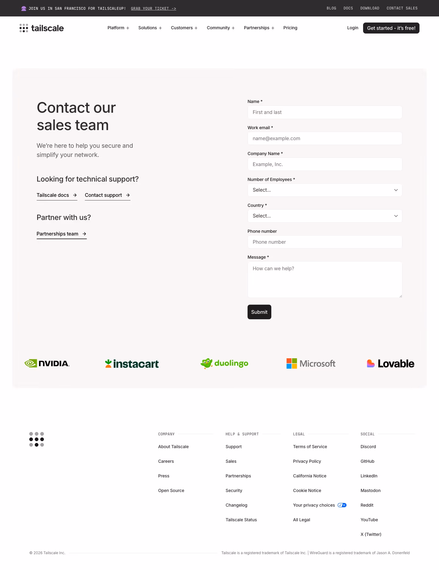 Tailscale Contact Us section design