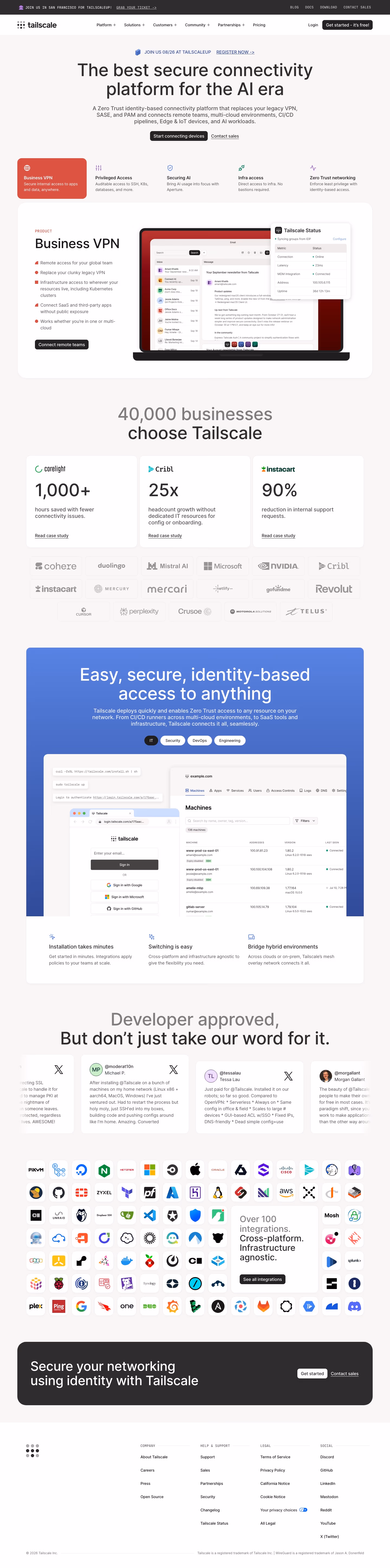 Tailscale landing page design