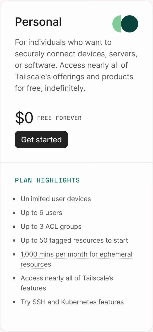 Tailscale Pricing section design