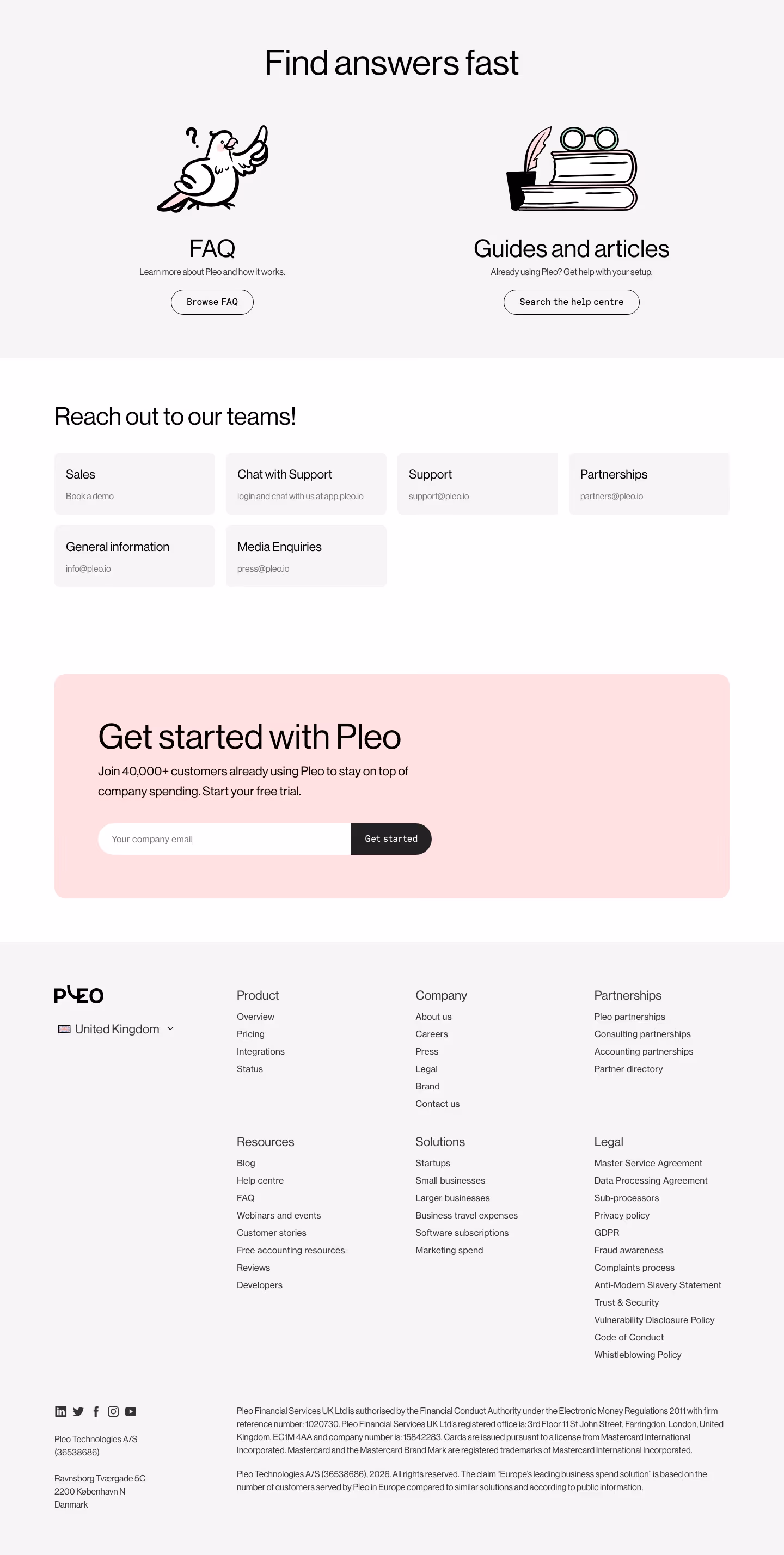 Pleo contact us design — Finance