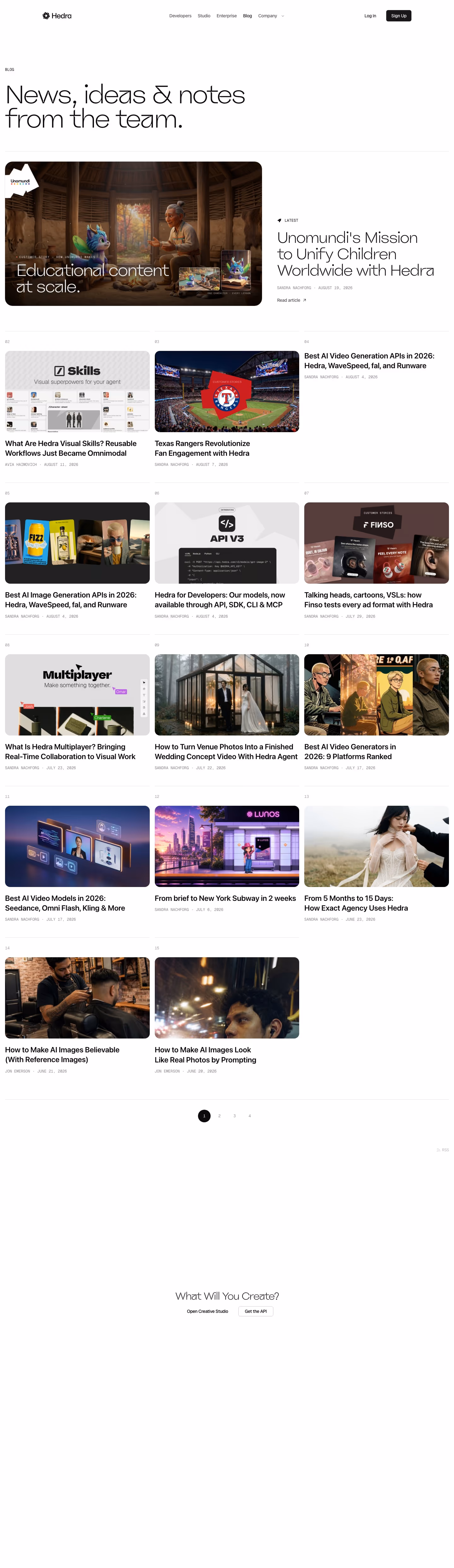 Hedra Blog pages section design