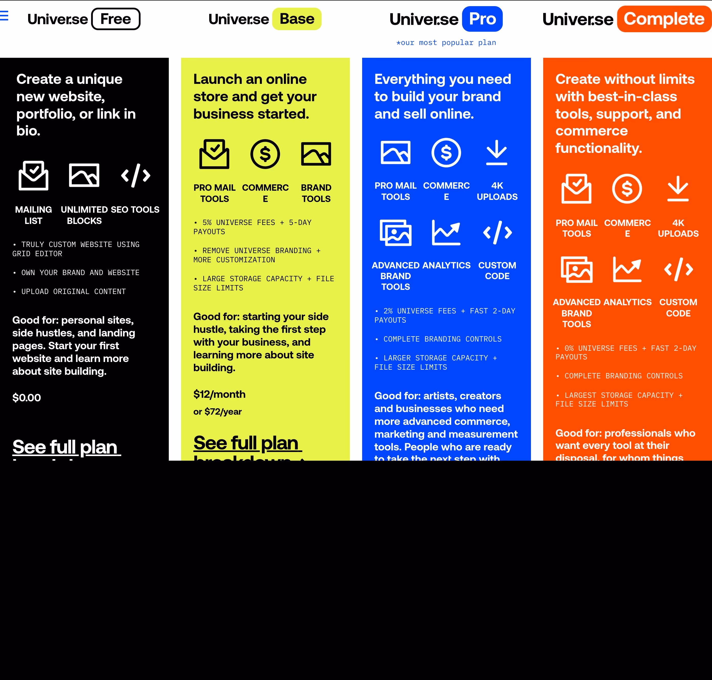 Onuniverse Pricing section design