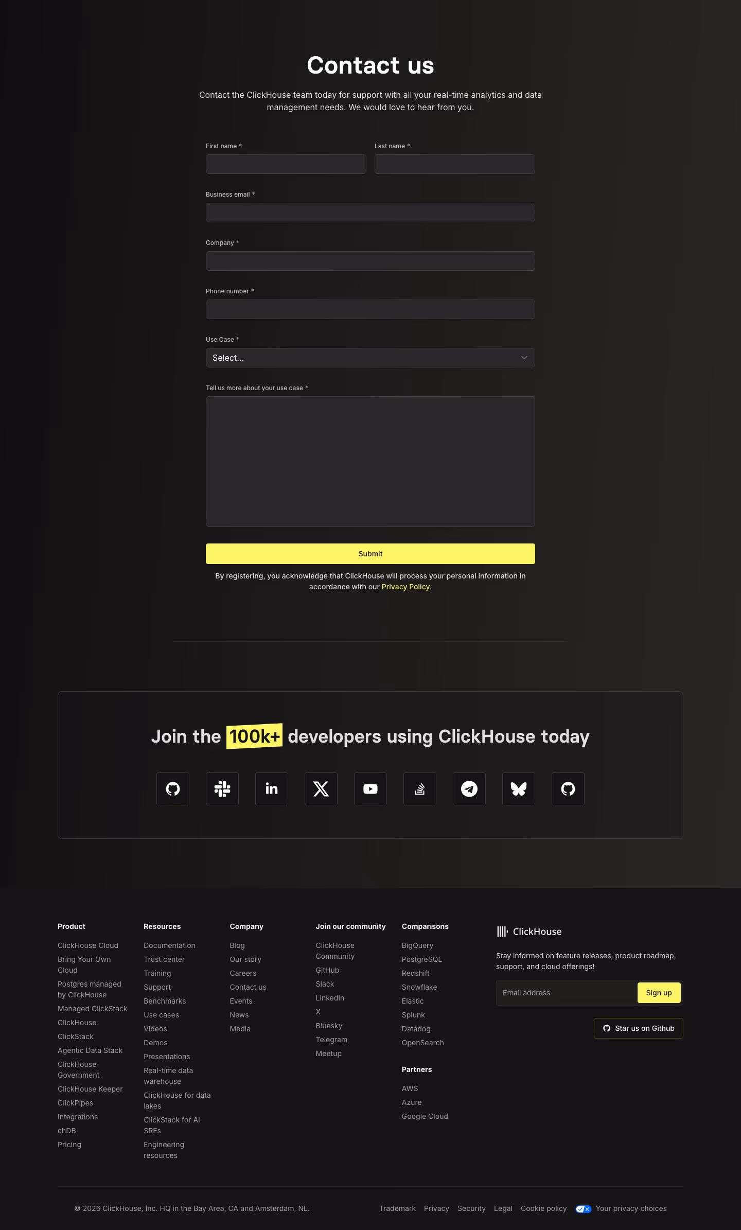 Clickhouse Contact Us section design