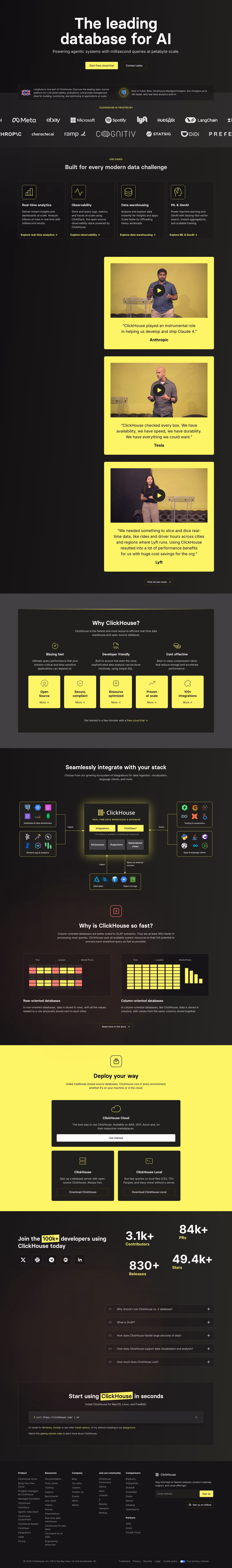 Clickhouse landing page design — Infrastructure