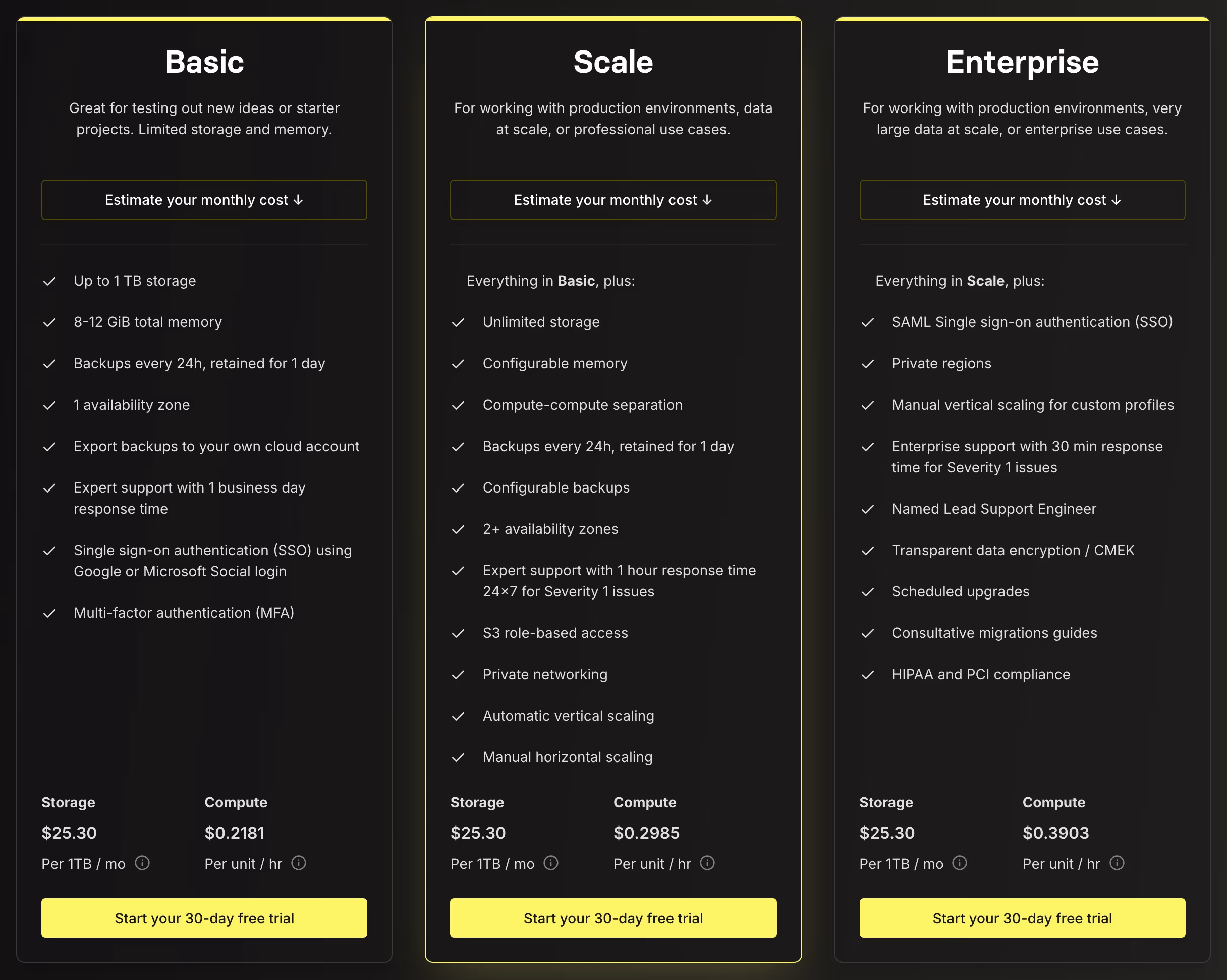 Clickhouse Pricing section design