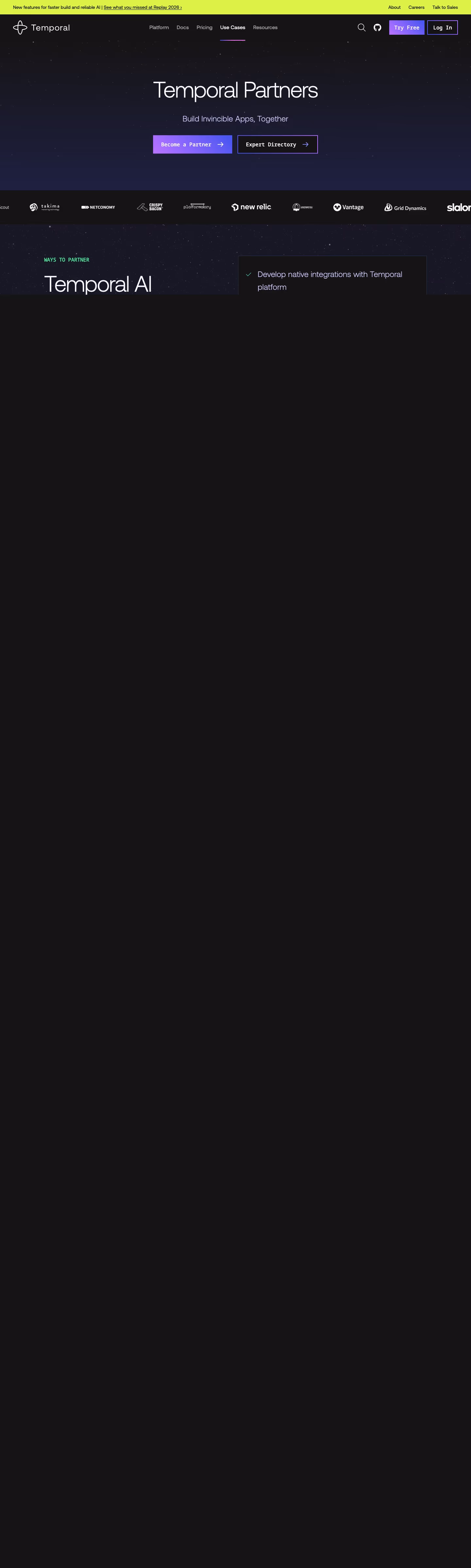 Temporal Affiliate pages section design