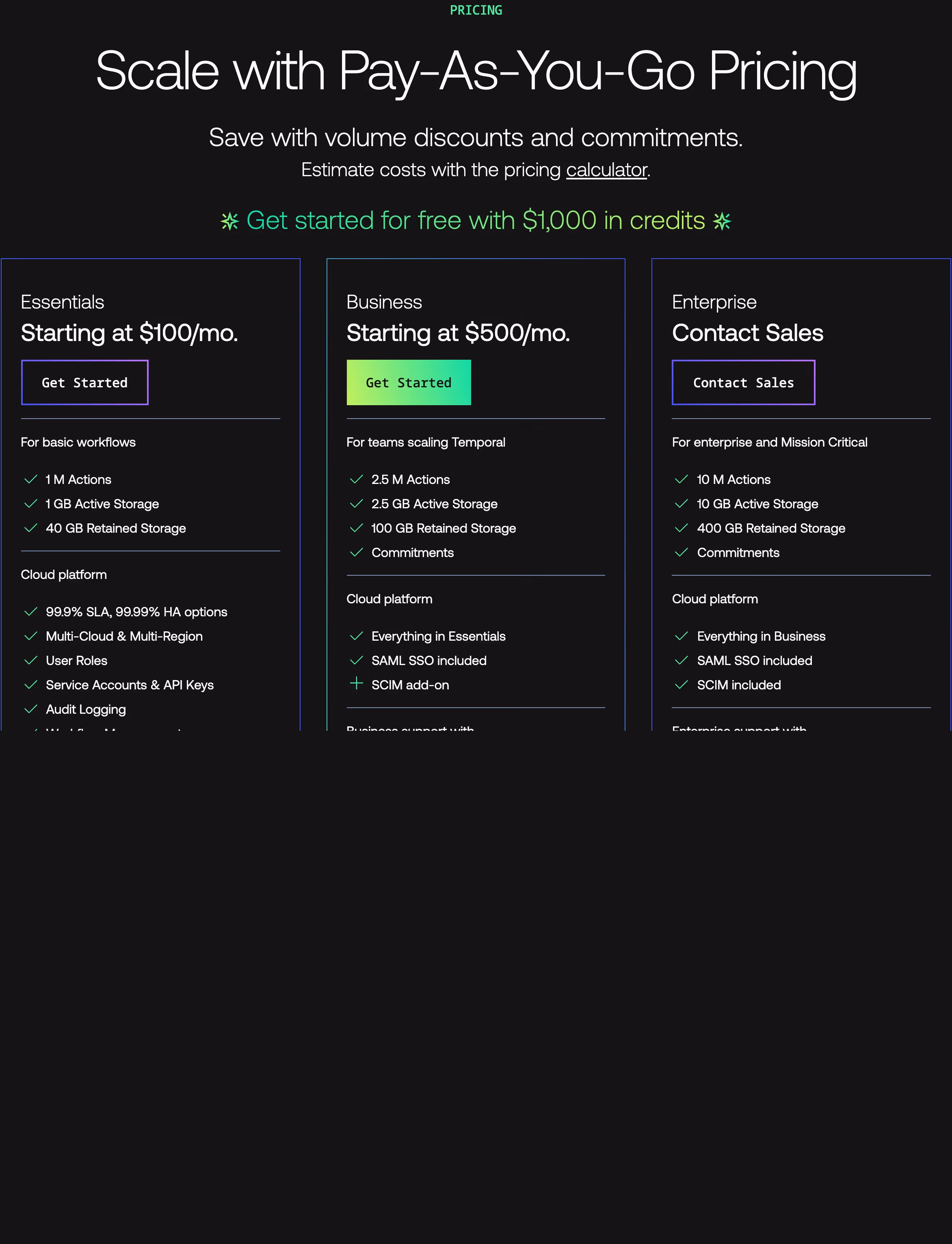 Temporal Pricing section design
