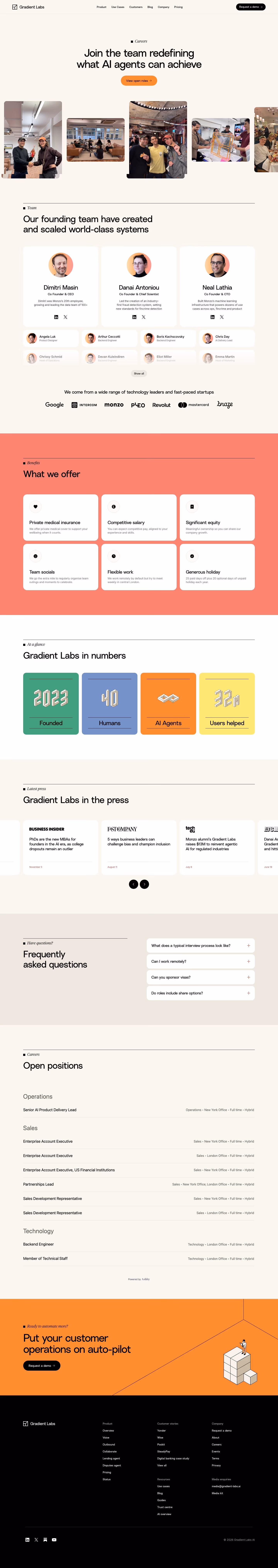 Gradient-labs Careers pages section design
