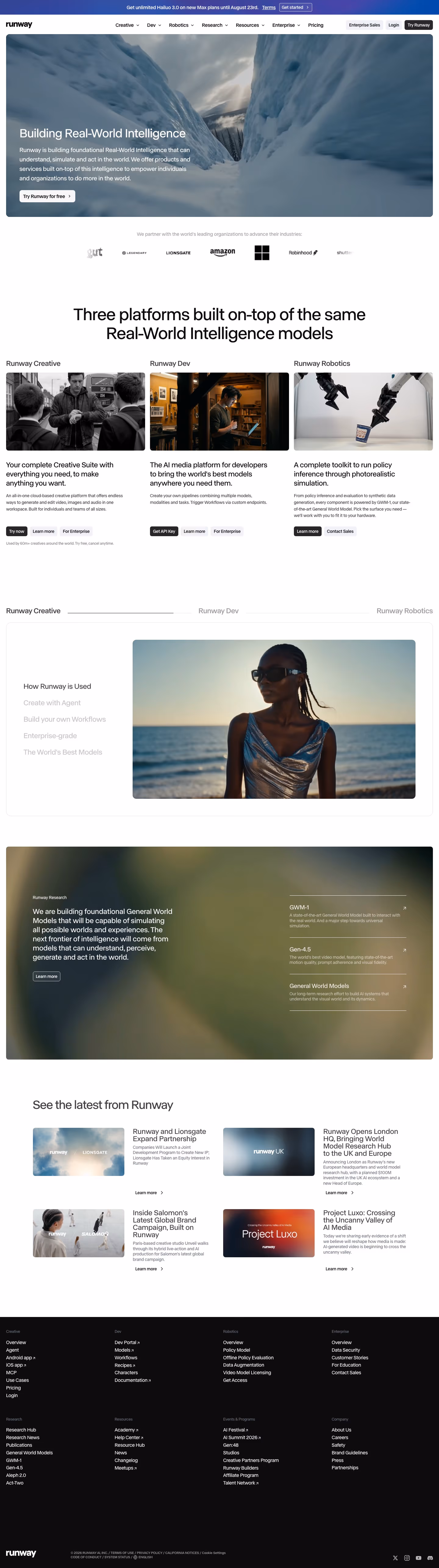 Runway landing page design — Finance
