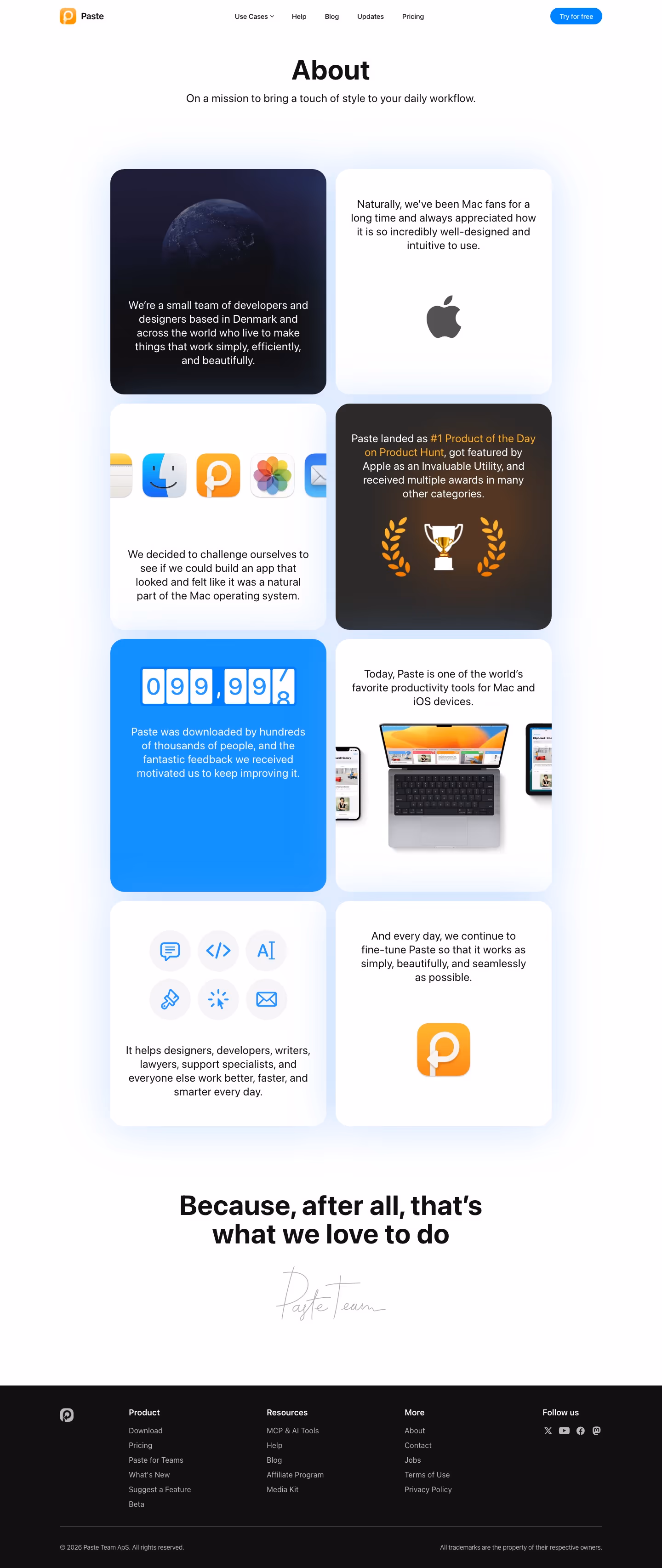 Pasteapp About Us section design
