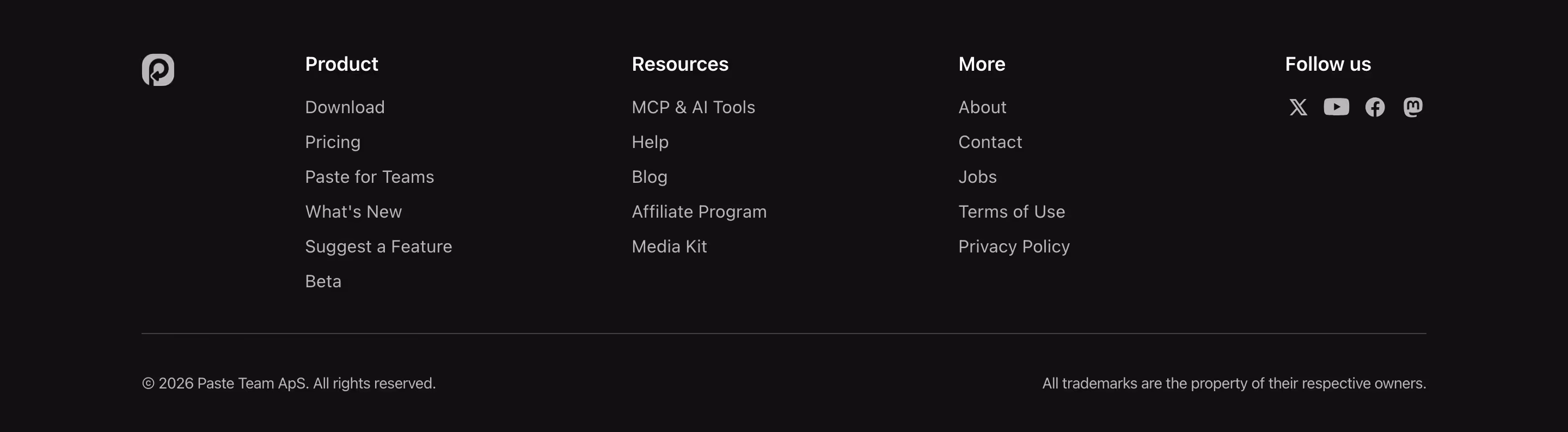 Pasteapp Footers section design