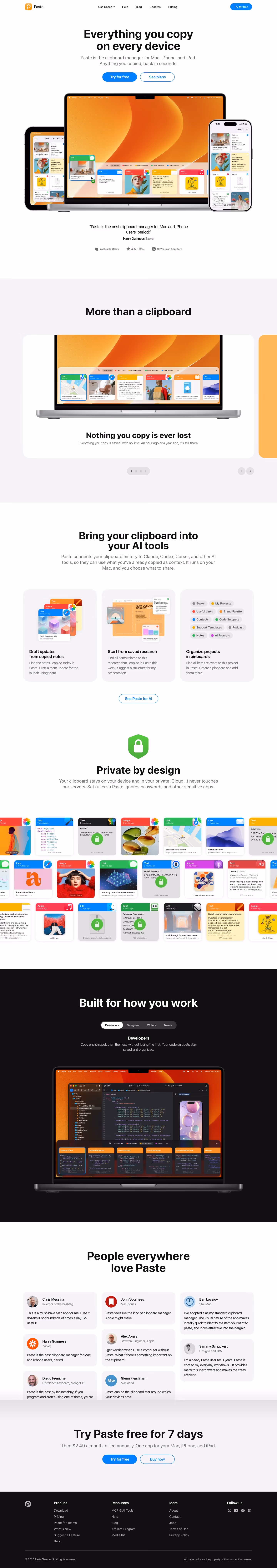 Pasteapp landing page design — Productivity