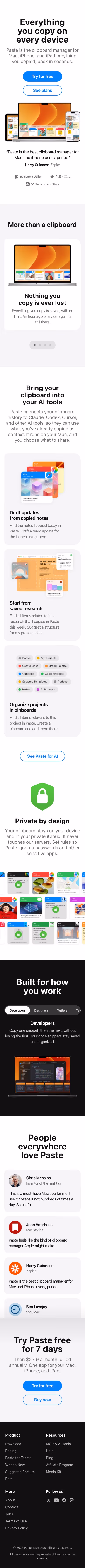 Pasteapp mobile design — Productivity