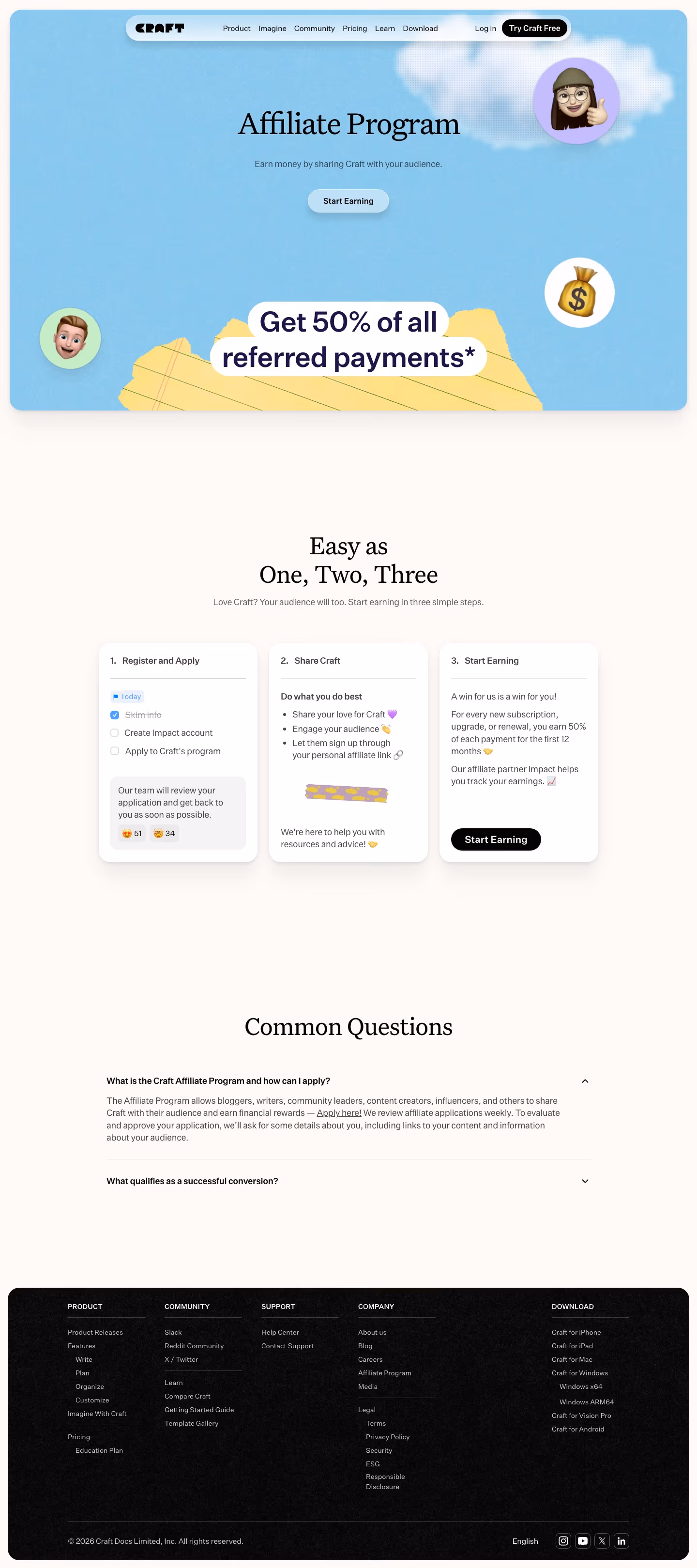 Craft Affiliate pages section design