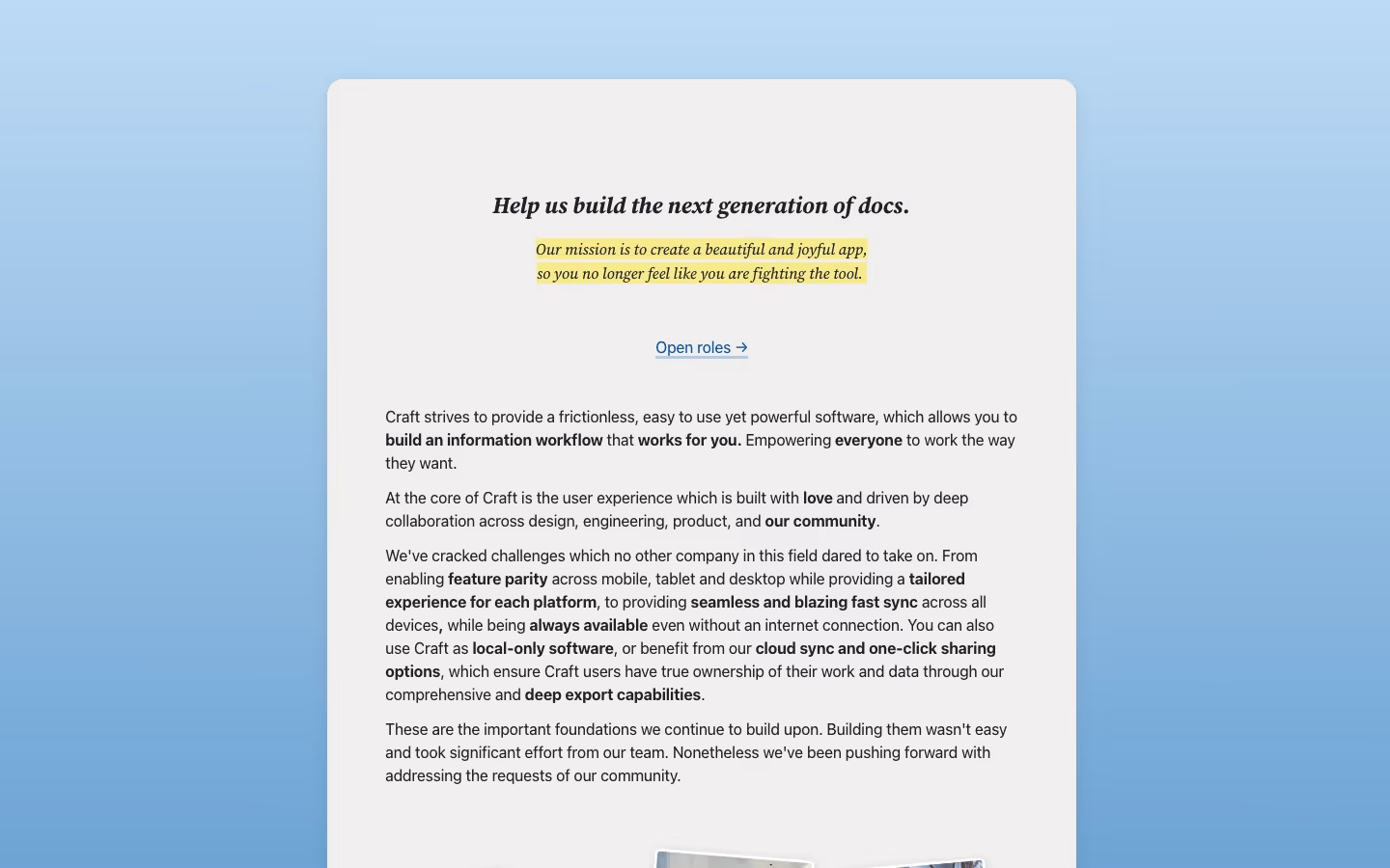 Craft Careers pages section design