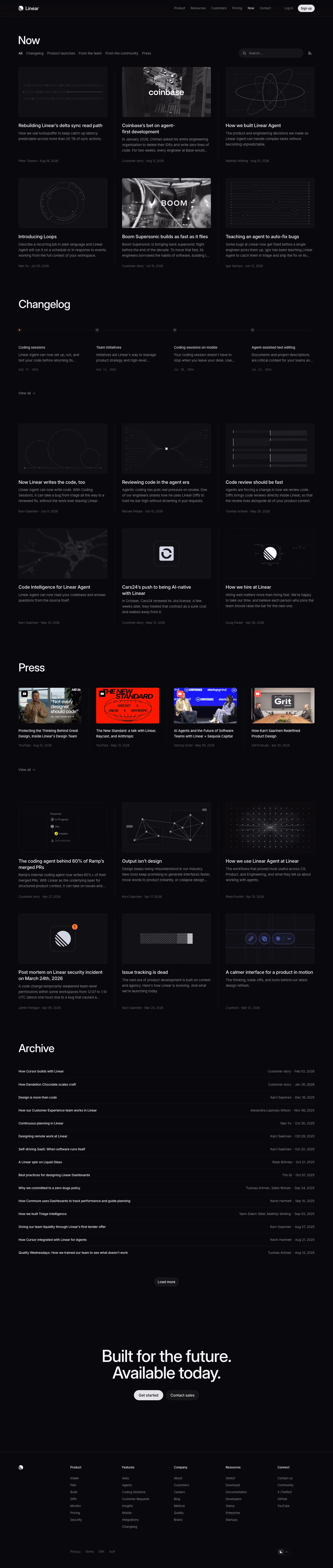 Linear Blog pages section design