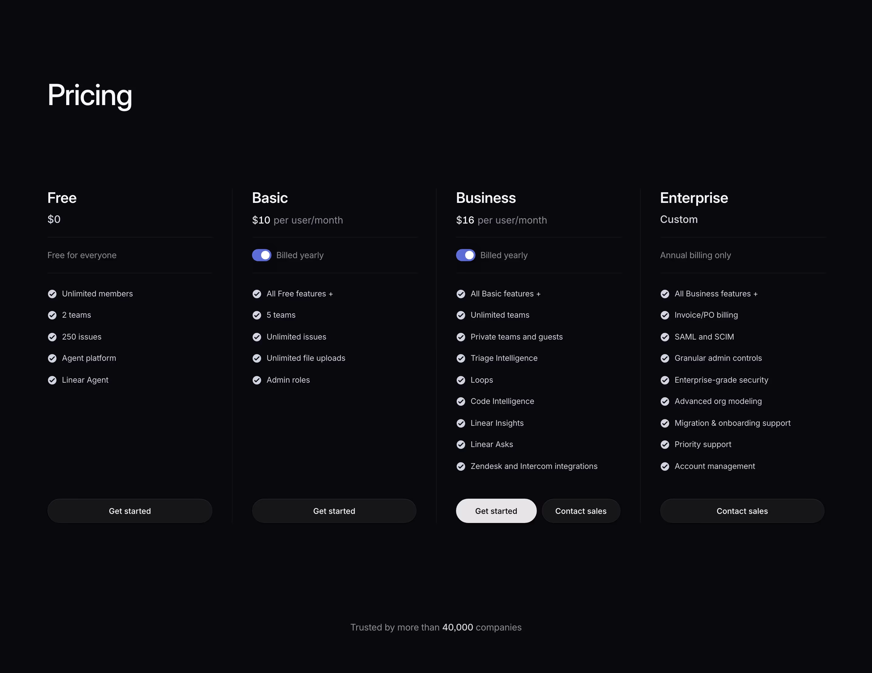 Linear Pricing section design