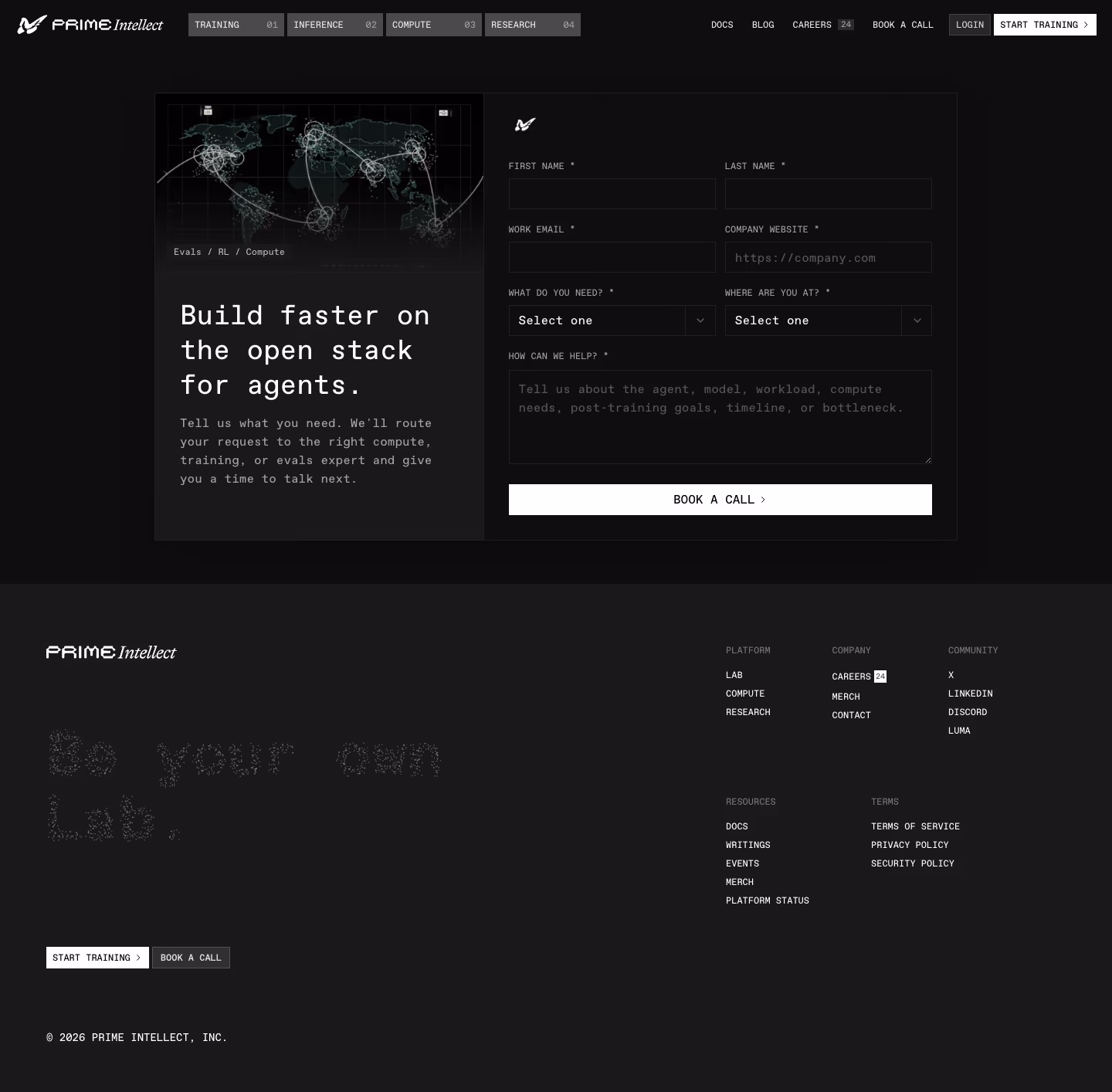 Primeintellect contact us design — Infrastructure