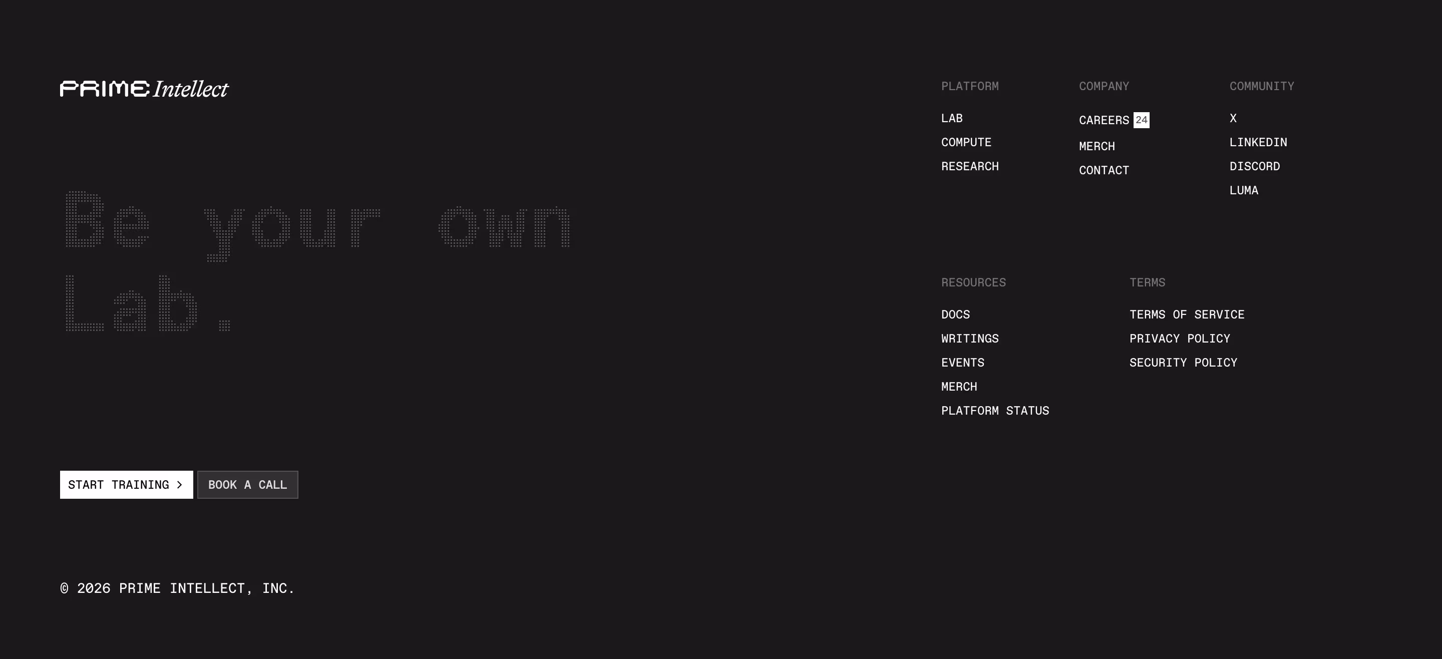 Primeintellect footer design — Infrastructure